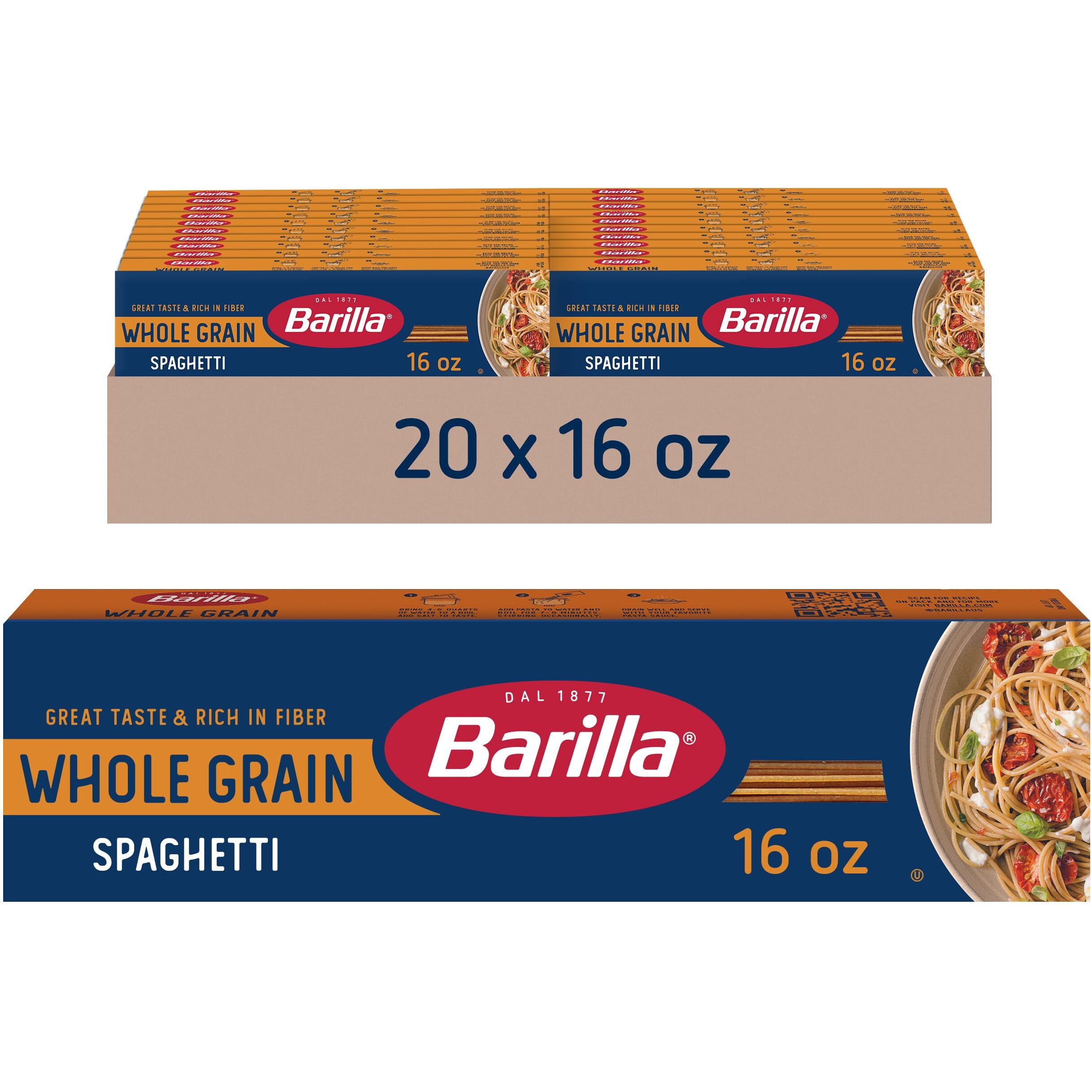 Barilla Whole Grain Spaghetti, 16 Oz. Box (Pack Of 20) - Non-Gmo Pasta Made With 100% Whole Grain Durum Wheat - Great Source Of Fiber