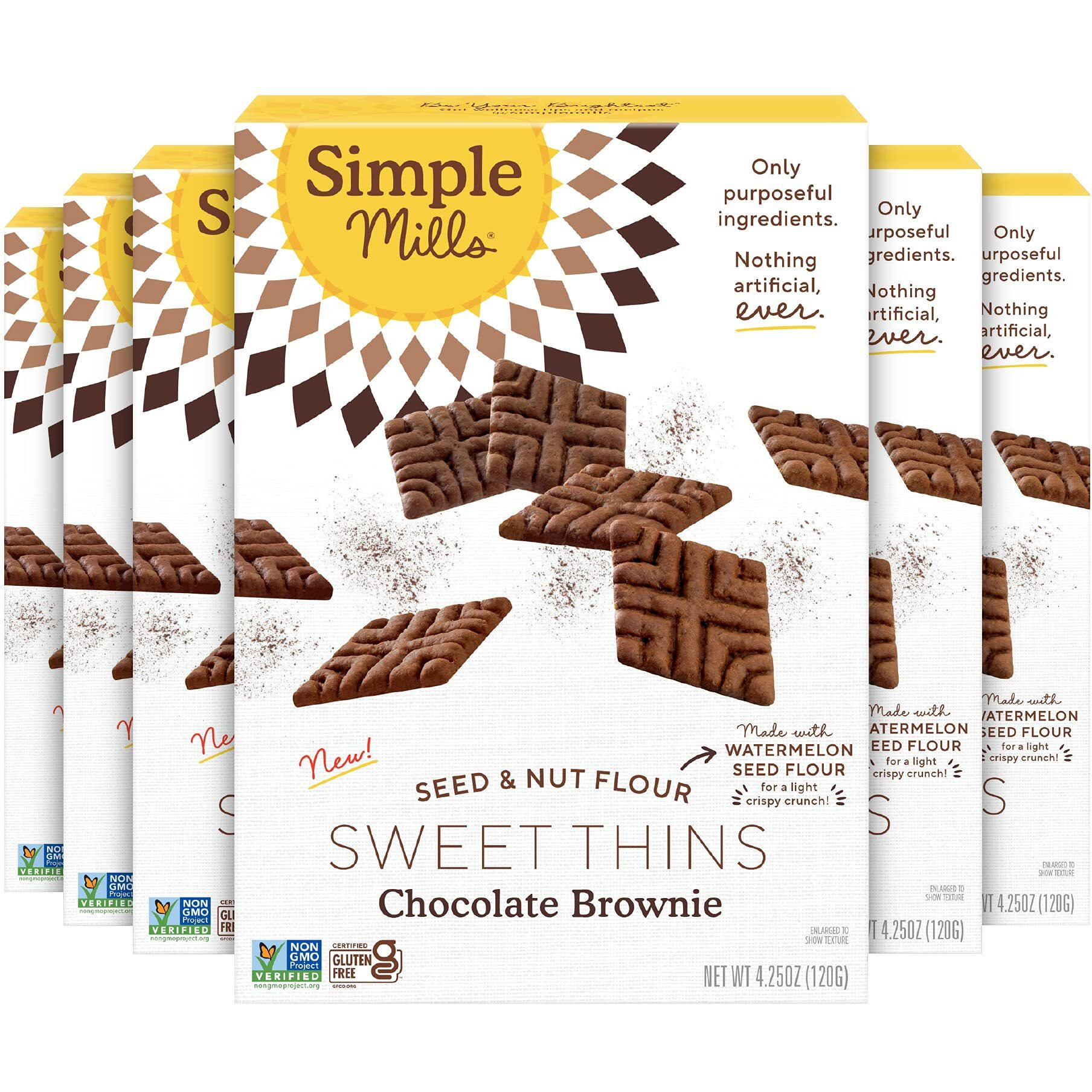 Simple Mills Sweet Thins Cookies, Nut & Seed Flour, Chocolate Brownie, Gluten Free, Paleo Friendly, Healthy Snacks, 4.25 Oz Pack Of 6