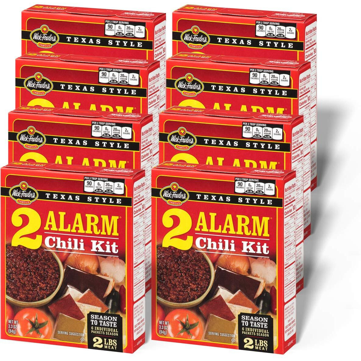 Wick Fowler's 2-Alarm Chili Kit, Texas Style Chili Seasoning Mix With Individual Packs Of Spices, 3.3Oz Box (Pack Of 8)