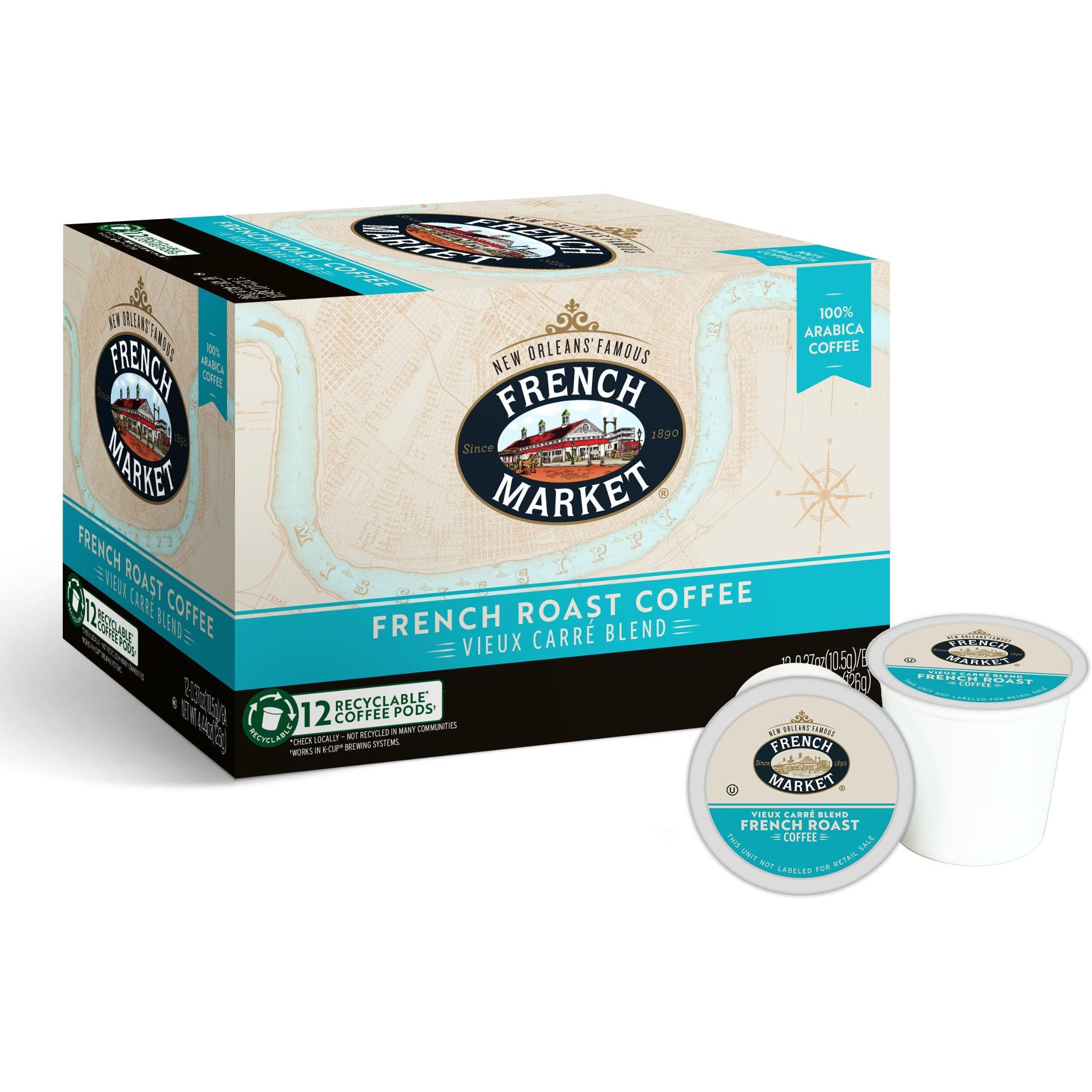 French Market Vieux Carr   Blend French Roast Single Serve Coffee Pods, 12Ct Box (Pack Of 6)