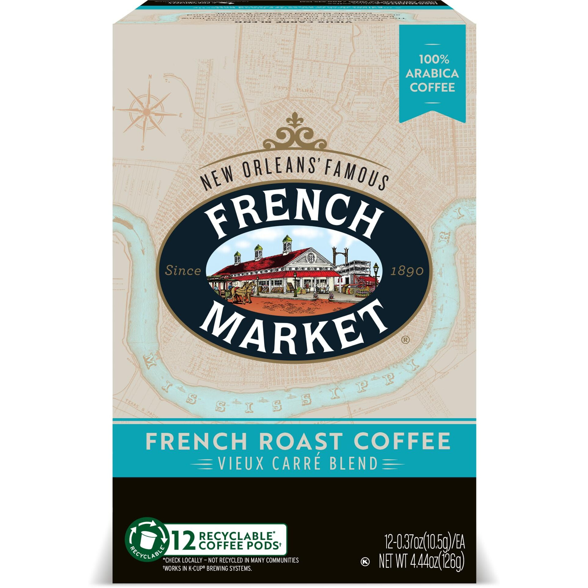 French Market Vieux Carr   Blend French Roast Single Serve Coffee Pods, 12Ct Box (Pack Of 6)