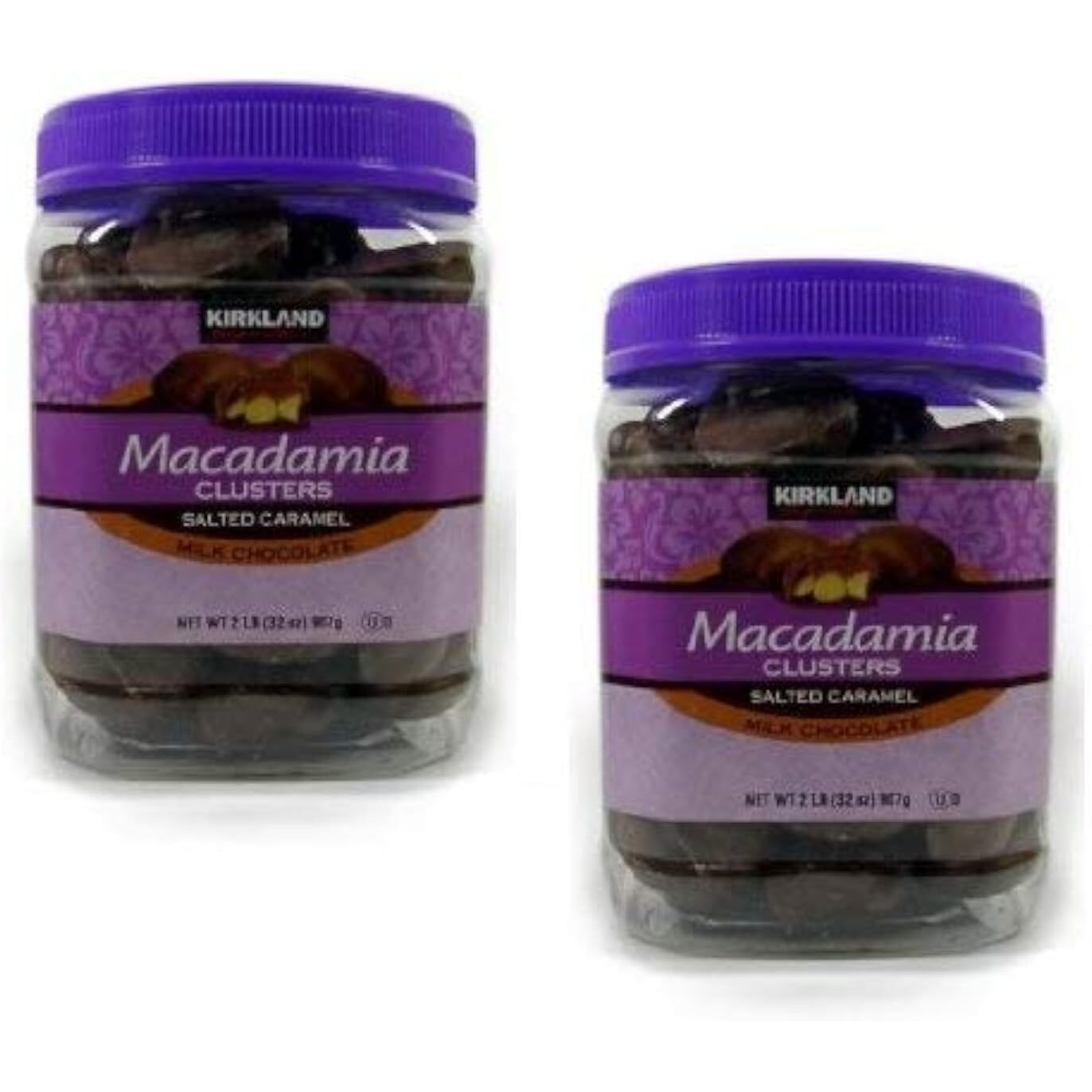 Kirkland Signature Macadamia Clusters Salted Caramel Milk Chocolate Jar - 2 Pack Of 2 Lb (32 Oz) Each Jar