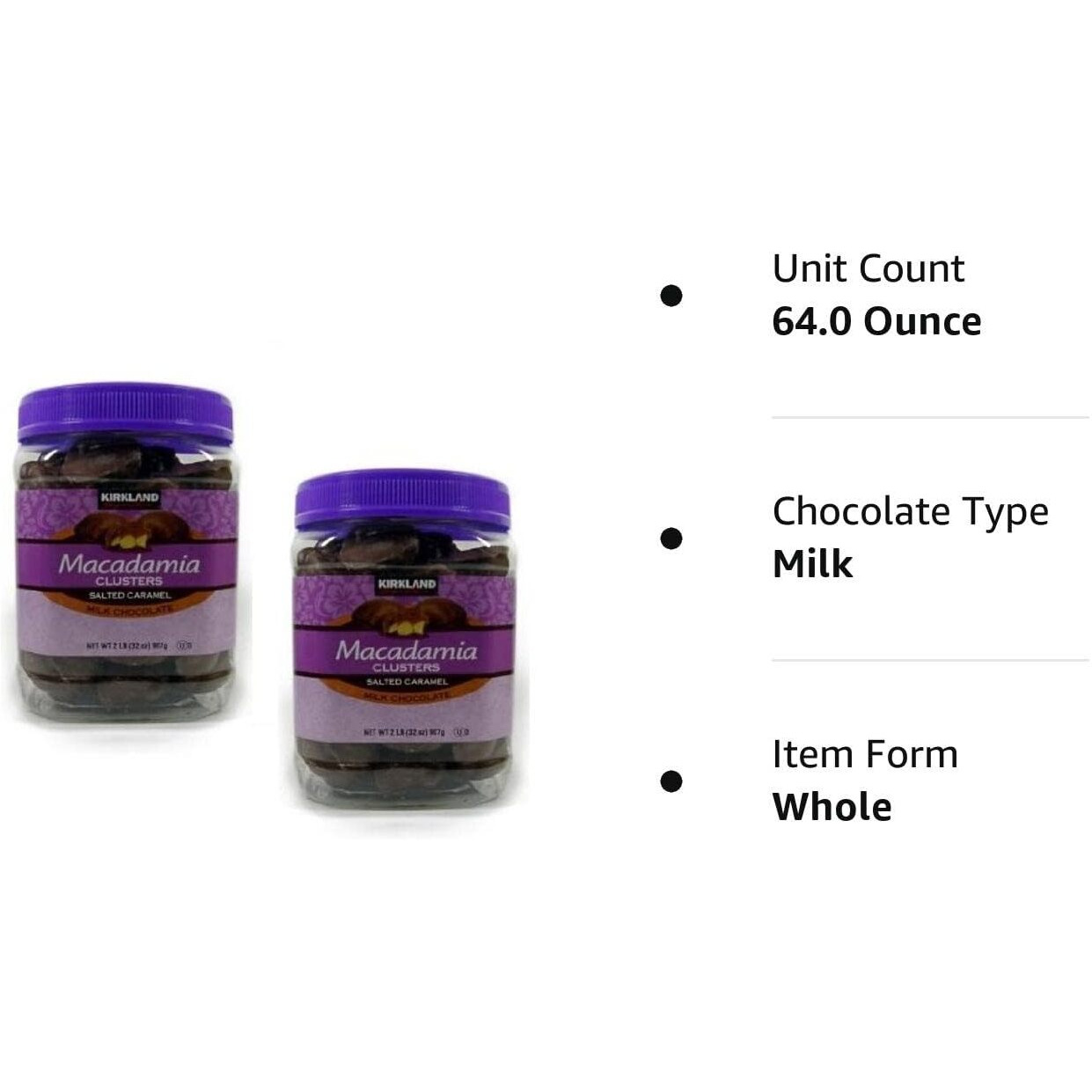 Kirkland Signature Macadamia Clusters Salted Caramel Milk Chocolate Jar - 2 Pack Of 2 Lb (32 Oz) Each Jar