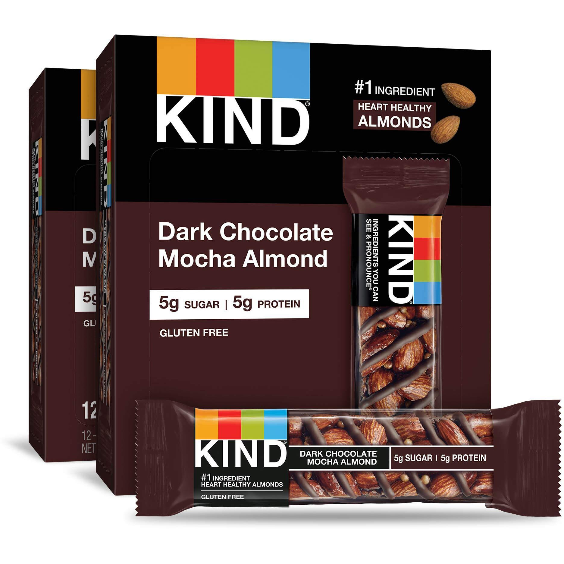 Kind Nut Bars, Dark Chocolate Mocha Almond, 1.4 Ounce, 24 Count, Gluten Free, 5G Sugar, 5G Protein