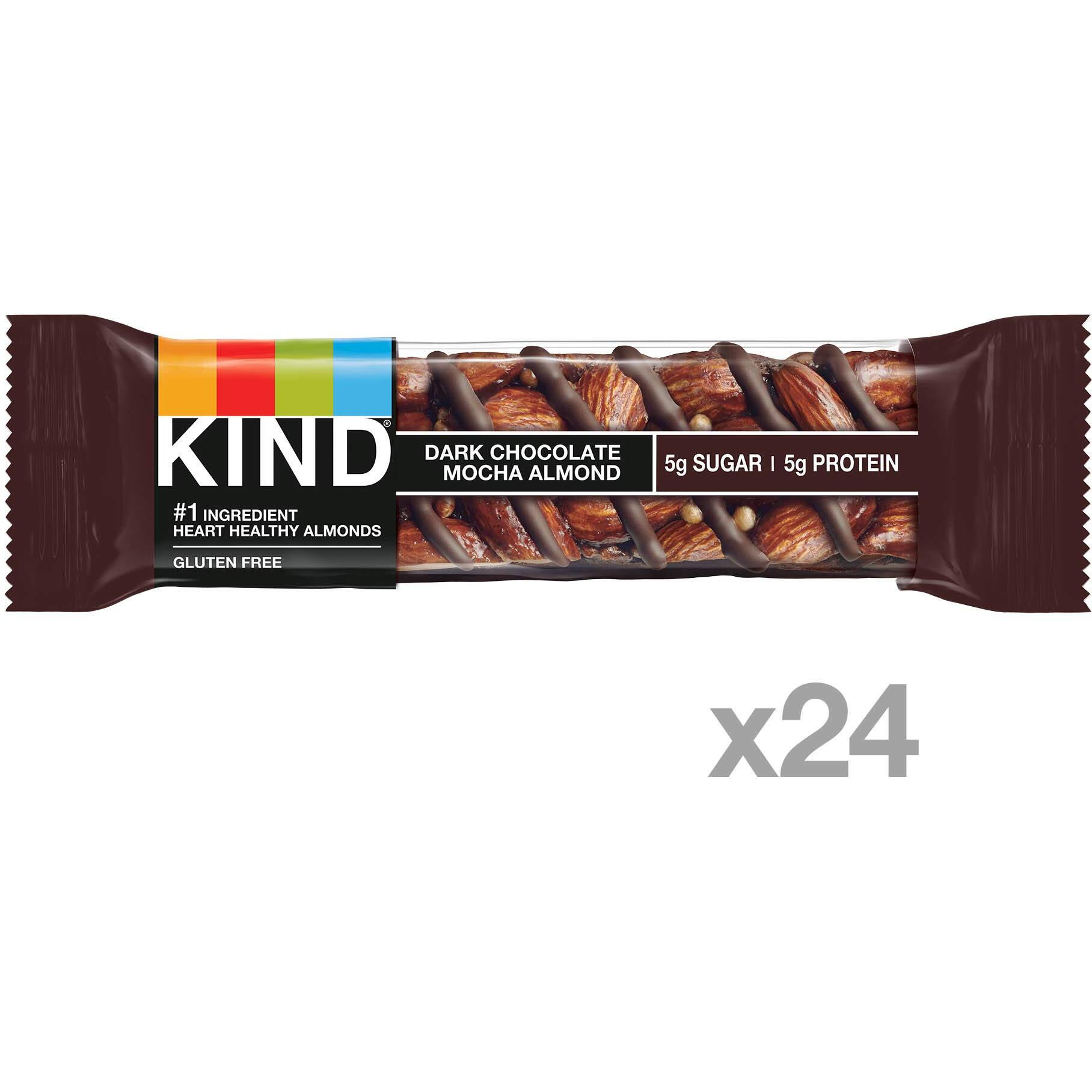 Kind Nut Bars, Dark Chocolate Mocha Almond, 1.4 Ounce, 24 Count, Gluten Free, 5G Sugar, 5G Protein