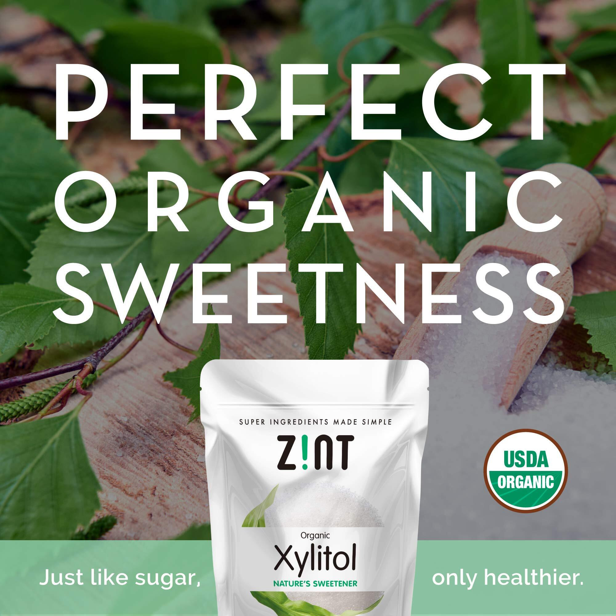 Zint Organic Xylitol Sweetener (5 Lbs) Usda Certified Natural Sugar Free Substitute, Non Gmo, Low Glycemic Index, Measures & Tastes Like Sugar, 80 Ounce