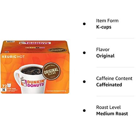 Dunkin' Donuts Original Blend K-Cups (72 Count) (2 Pack), Coffee
