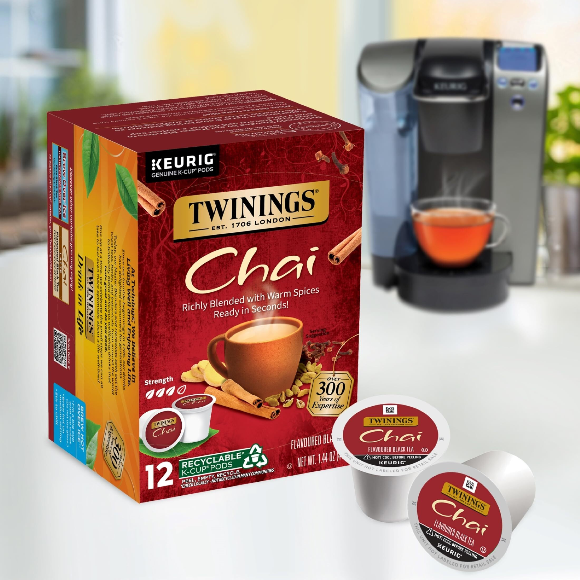 Twinings Chai Black Tea K-Cup Pods For Keurig, 12 Count (Pack Of 6), Naturally Sweet, Savoury Spice Flavour, Caffeinated, Enjoy Hot Or Iced