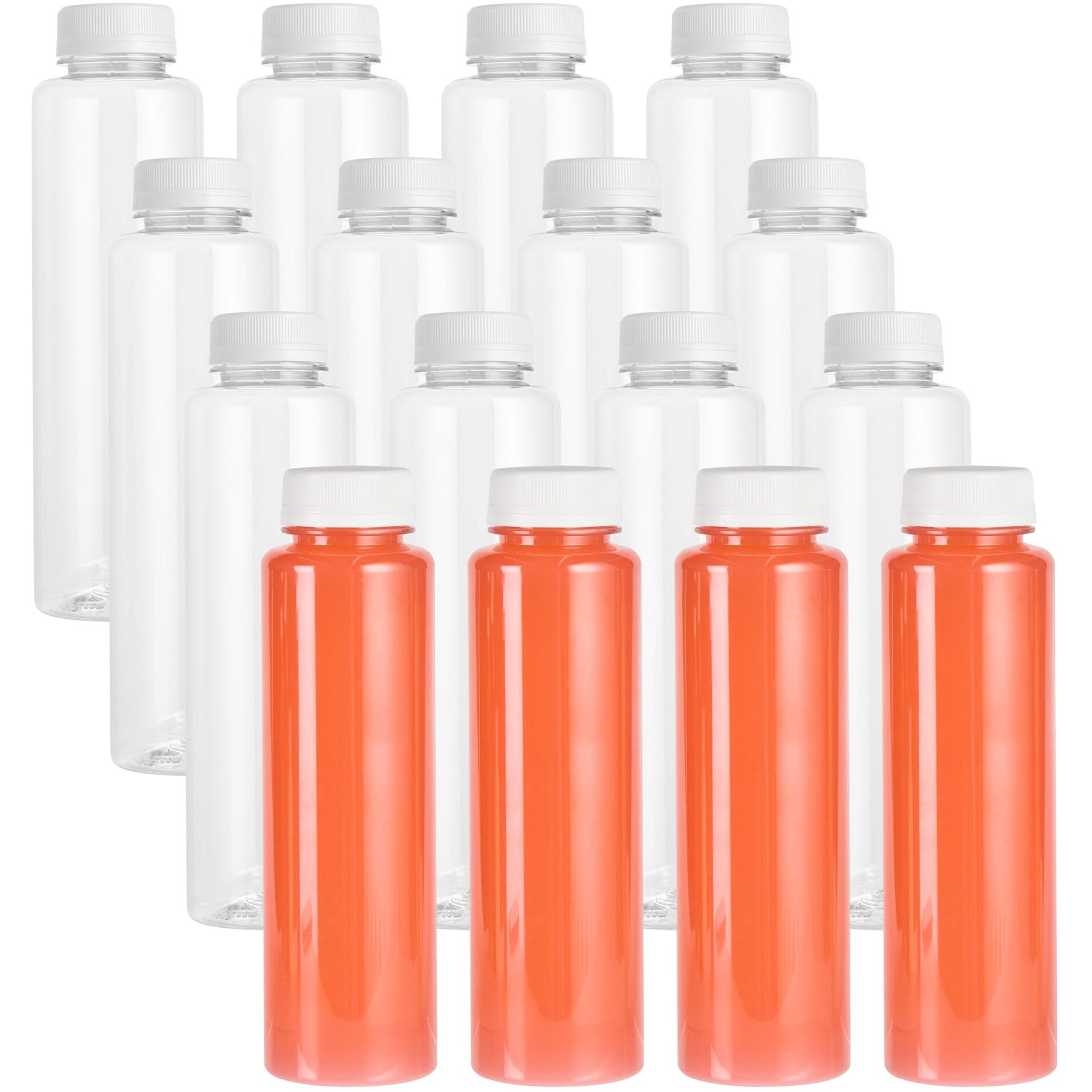 Restaurantware 12 Ounce Juice Bottles 100 Empty Plastic Bottles - Recyclable With Safety Cap Clear Plastic Juice Containers For Juicing For Milk Tea And Other Beverages