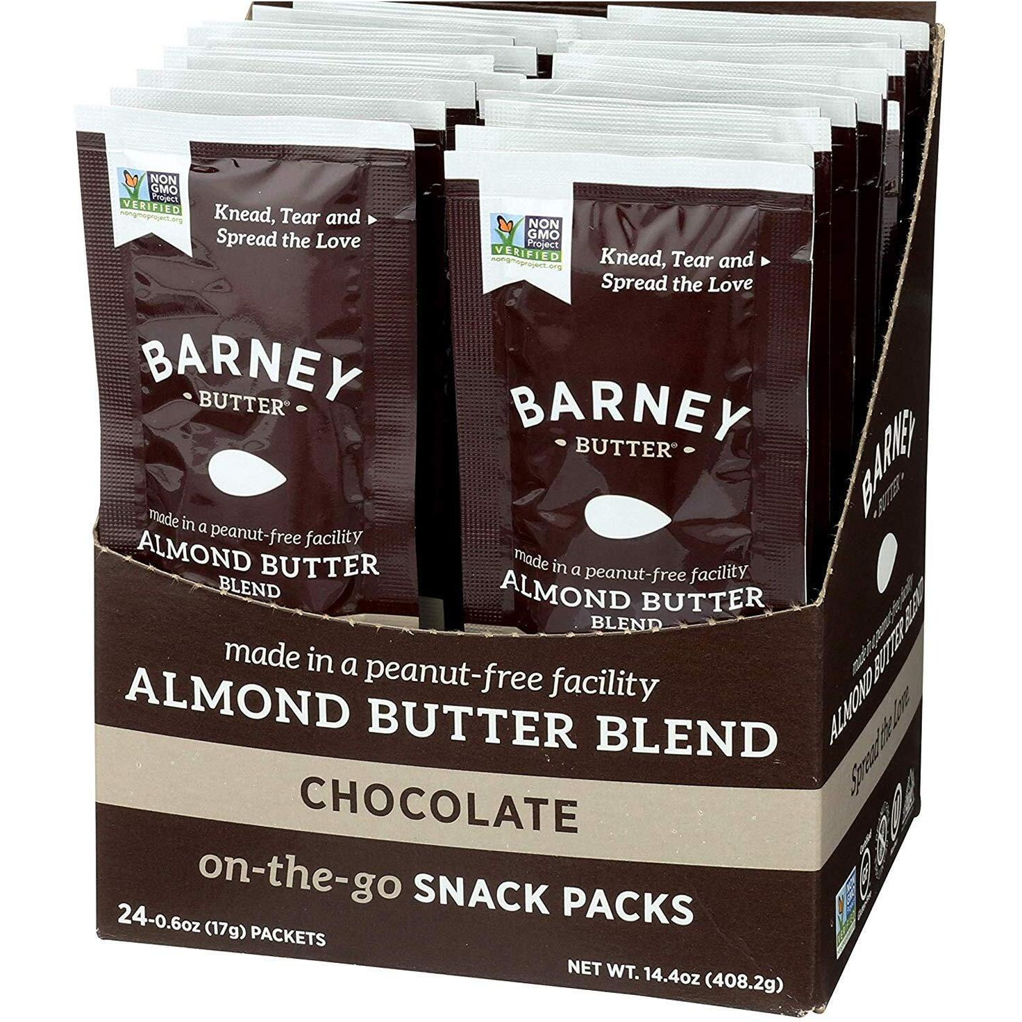 Barney Butter Almond Butter Snack Packs, Chocolate, 0.6 Ounce (Pack Of 24), Skin-Free Almonds, Non-Gmo, Gluten Free, Keto, Paleo, Vegan