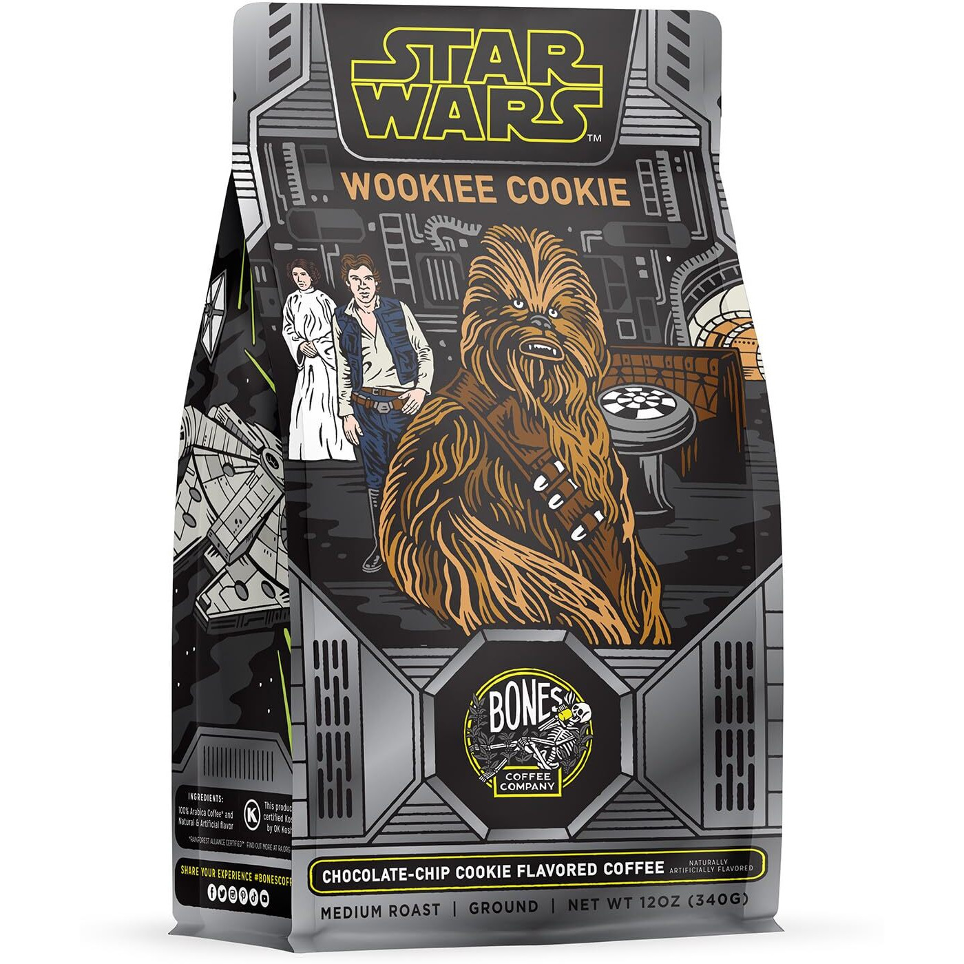 Bones Coffee Company Wookiee Cookie Ground Coffee Beans Chocolate Chip Cookie Flavor | 12 Oz Flavored Coffee Medium Roast Gourmet Star Wars Inspired Coffee (Ground)