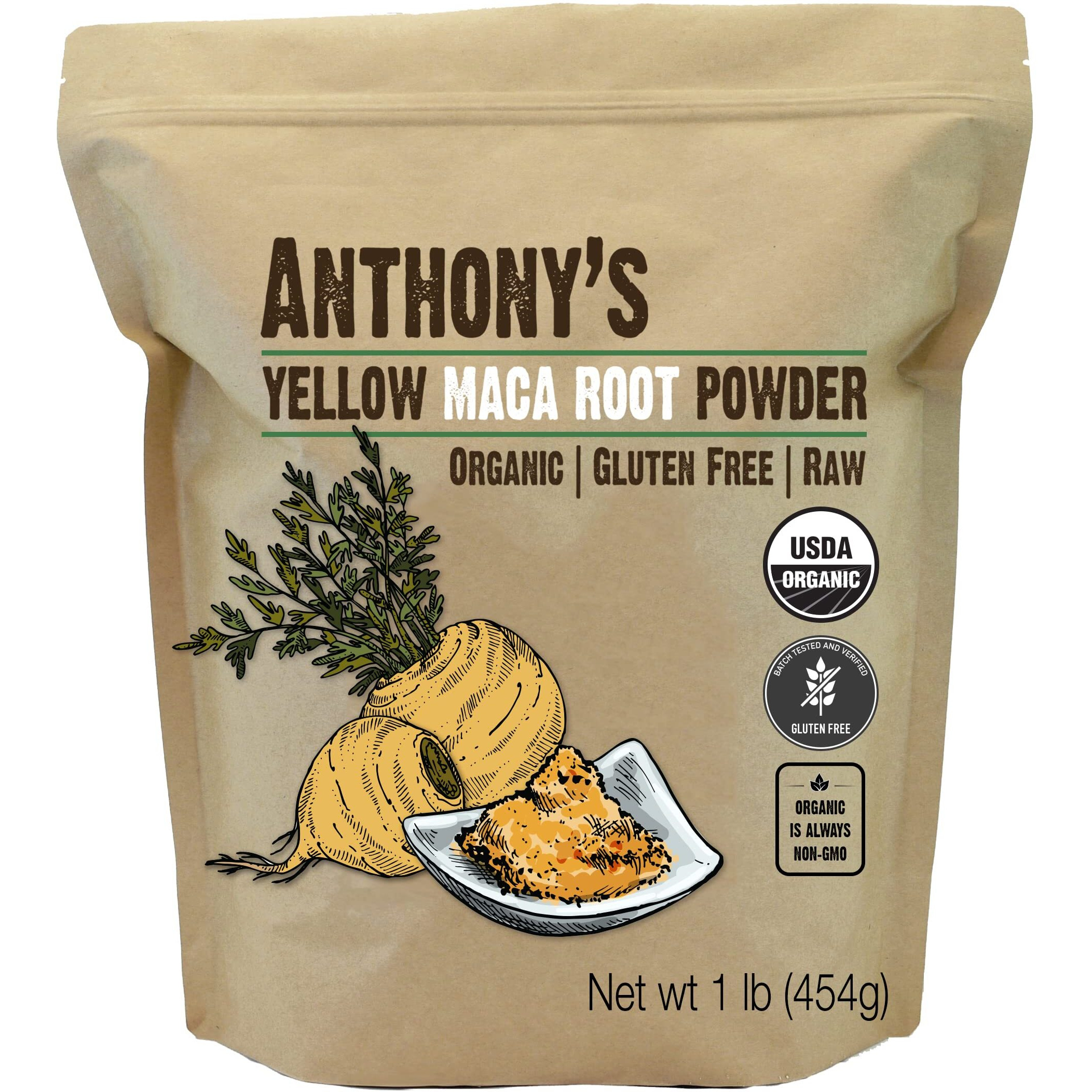Anthonys Organic Yellow Maca Root Powder, 1 Lb, Raw, Gluten Free, Non Gmo, Non Gelatinized