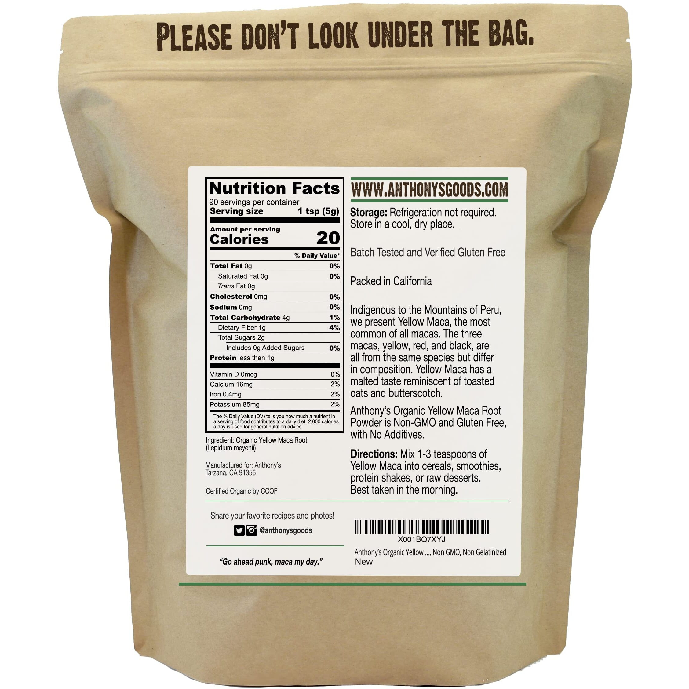 Anthonys Organic Yellow Maca Root Powder, 1 Lb, Raw, Gluten Free, Non Gmo, Non Gelatinized