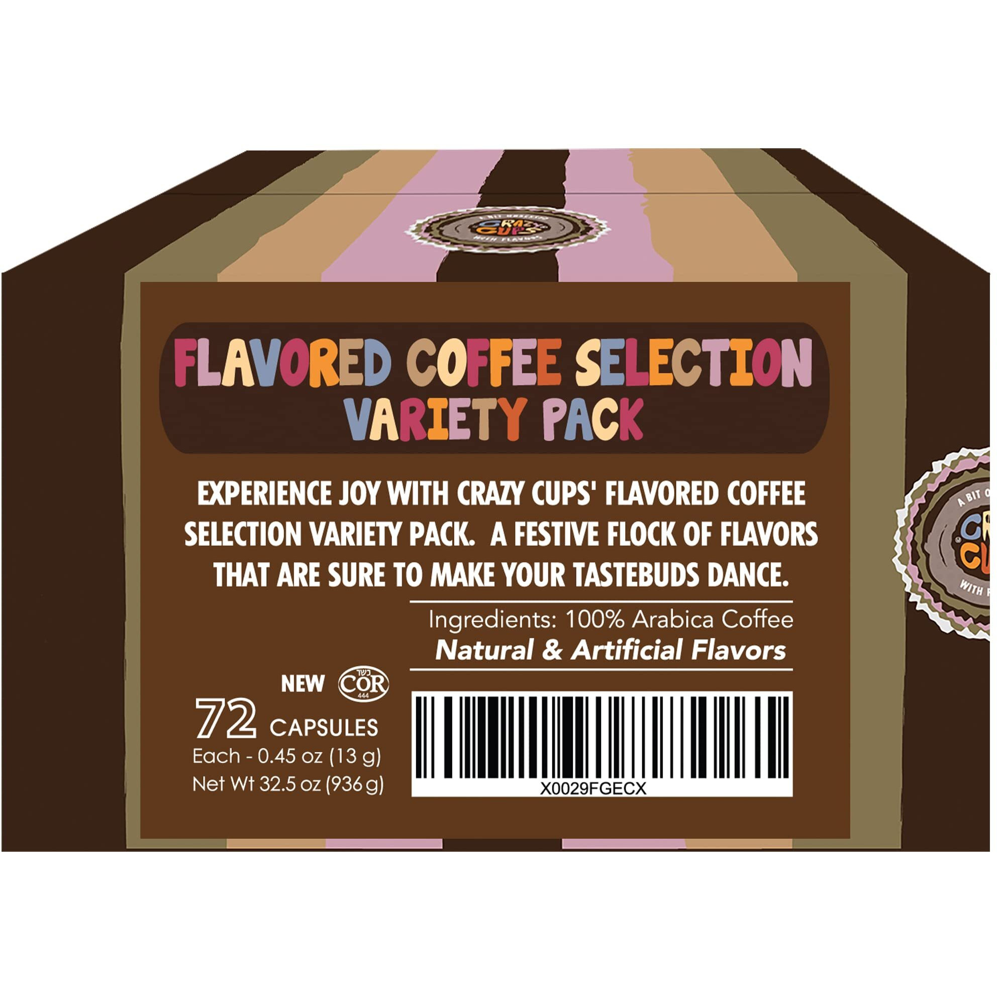 Crazy Cups Flavored Coffee Pods Variety Pack, Medium Roast Flavored Coffee K Cups Variety Pack (Including Pumpkin), Single Serve Coffee In Recyclable Coffee Pods For Keurig K Cups Machines, 72 Count