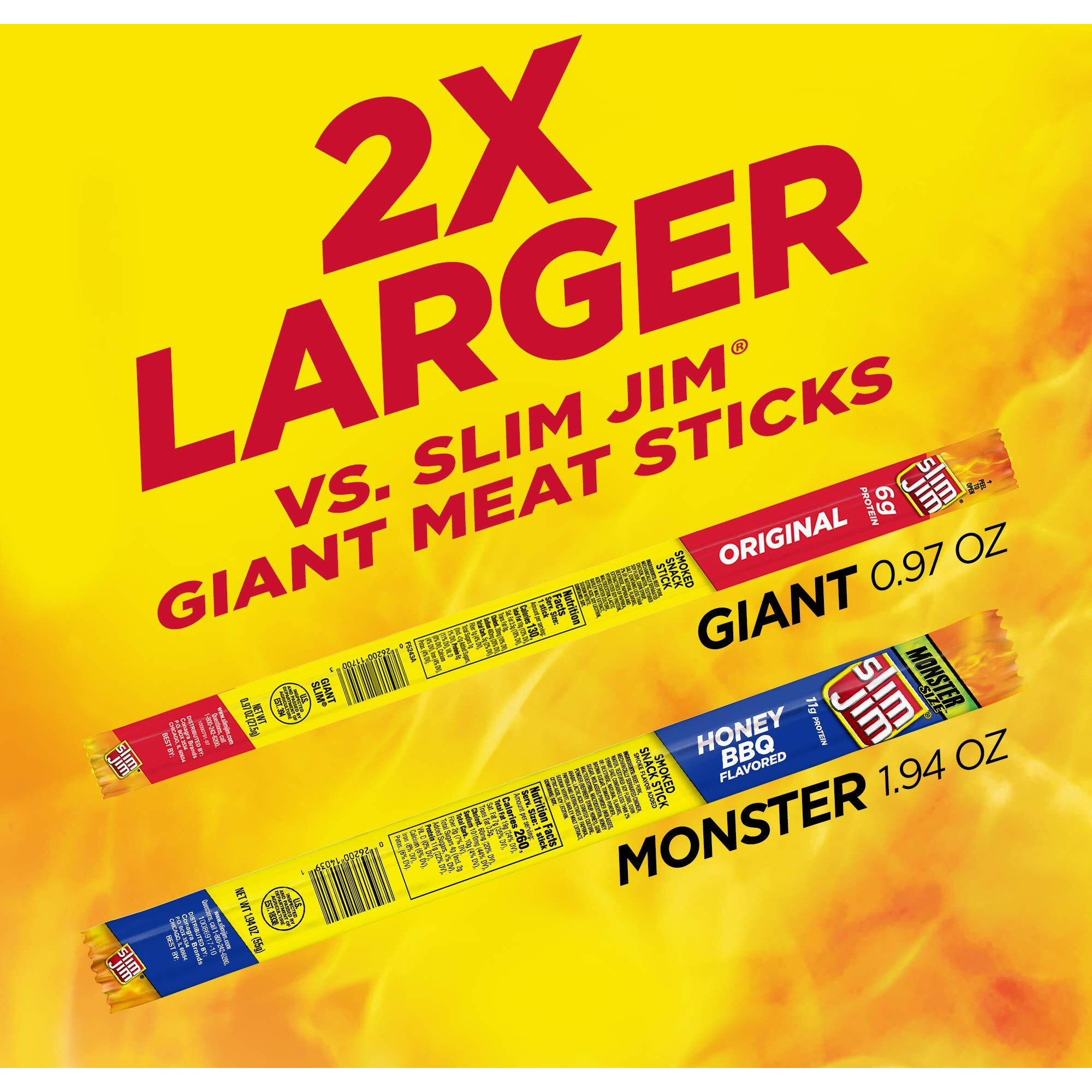 Slim Jim Monster Smoked Meat Stick, Honey Bbq Flavor, 1.94 Oz. 18-Count
