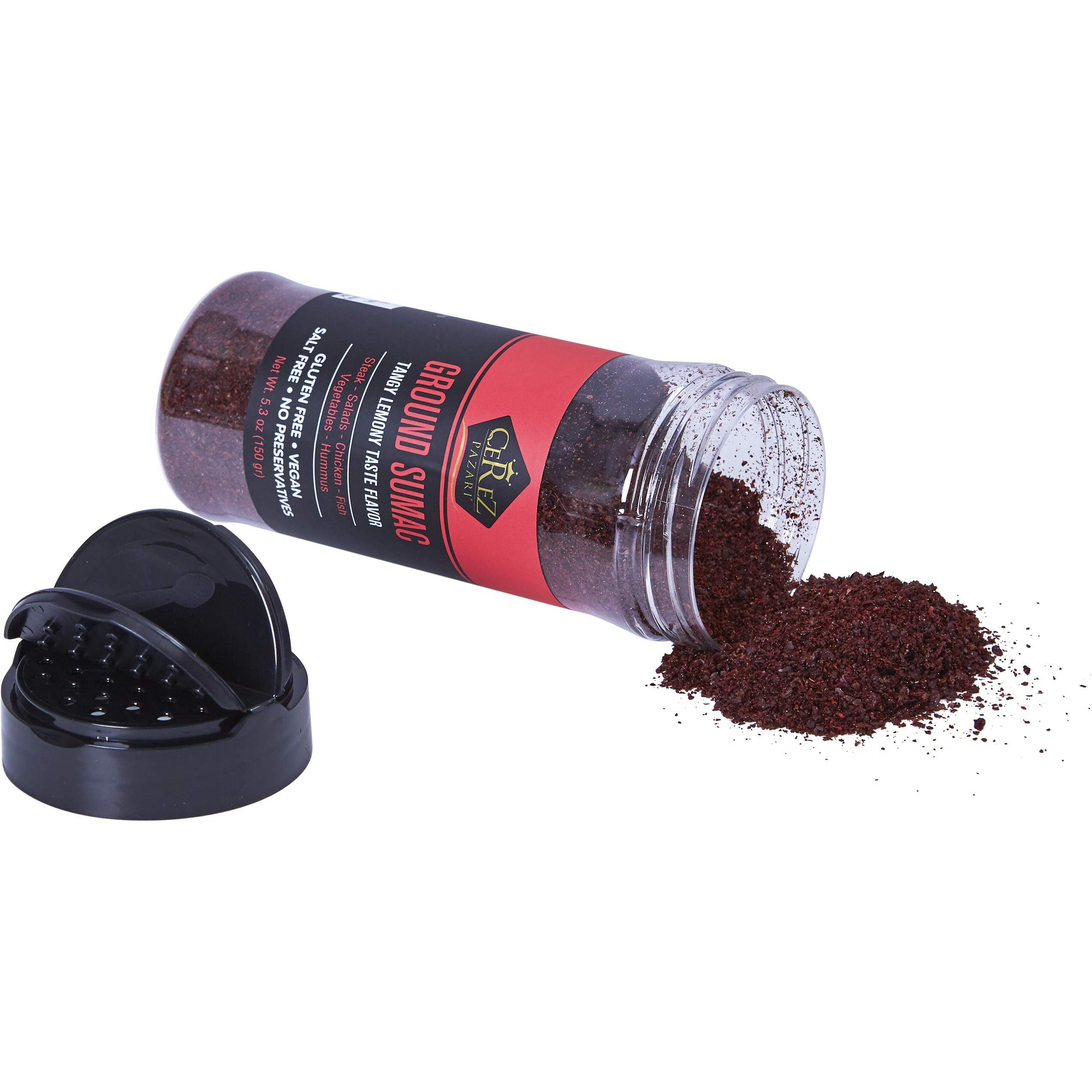 Cerez Pazari - Sumac Spice Powder - Turkish Sumac Seasoning - 5.2Oz Easy To Use Flapper Spice Cap- Tangy Lemony Taste Flavor- Gluten Free, Middle Eastern And Mediterranean Spices