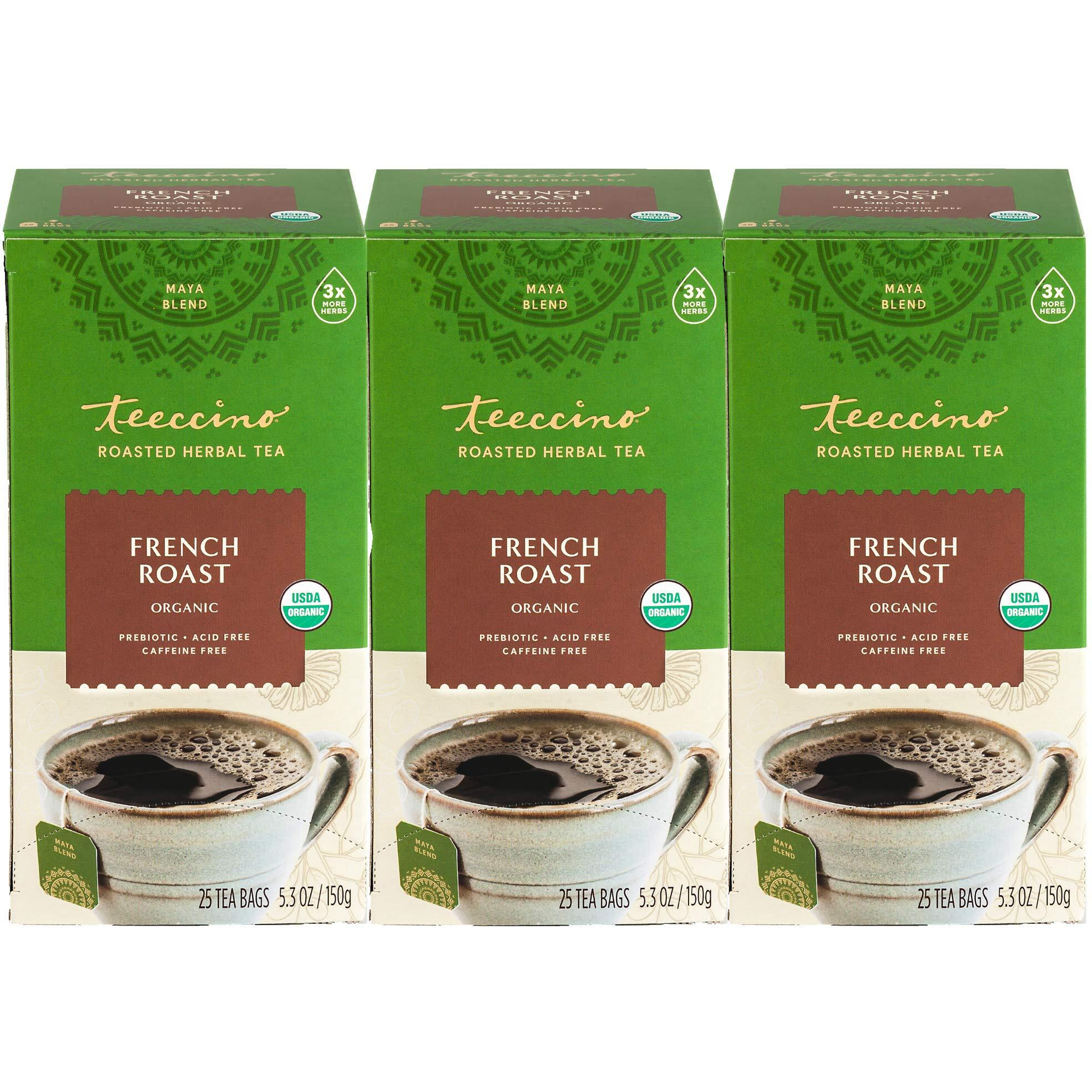 Teeccino French Roast Herbal Tea - Rich & Roasted Herbal Tea Thats Caffeine Free & Prebiotic For Natural Energy, Coffee Alternative, 25 Tea Bags (Pack Of 3)