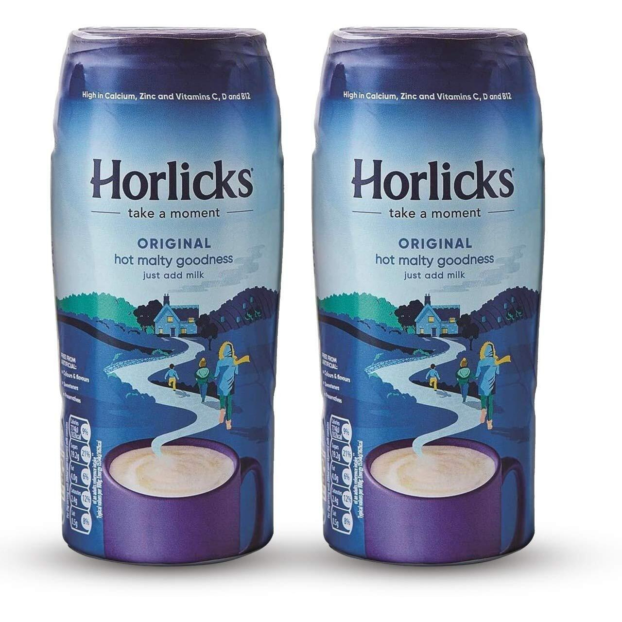 Horlicks Malted Milk Powder 400 Gram (Pack Of 2 Jars) - Made In England For Malt - Creamy, Malty Taste - Free From Artificial Colors, Sweeteners, And Preservatives