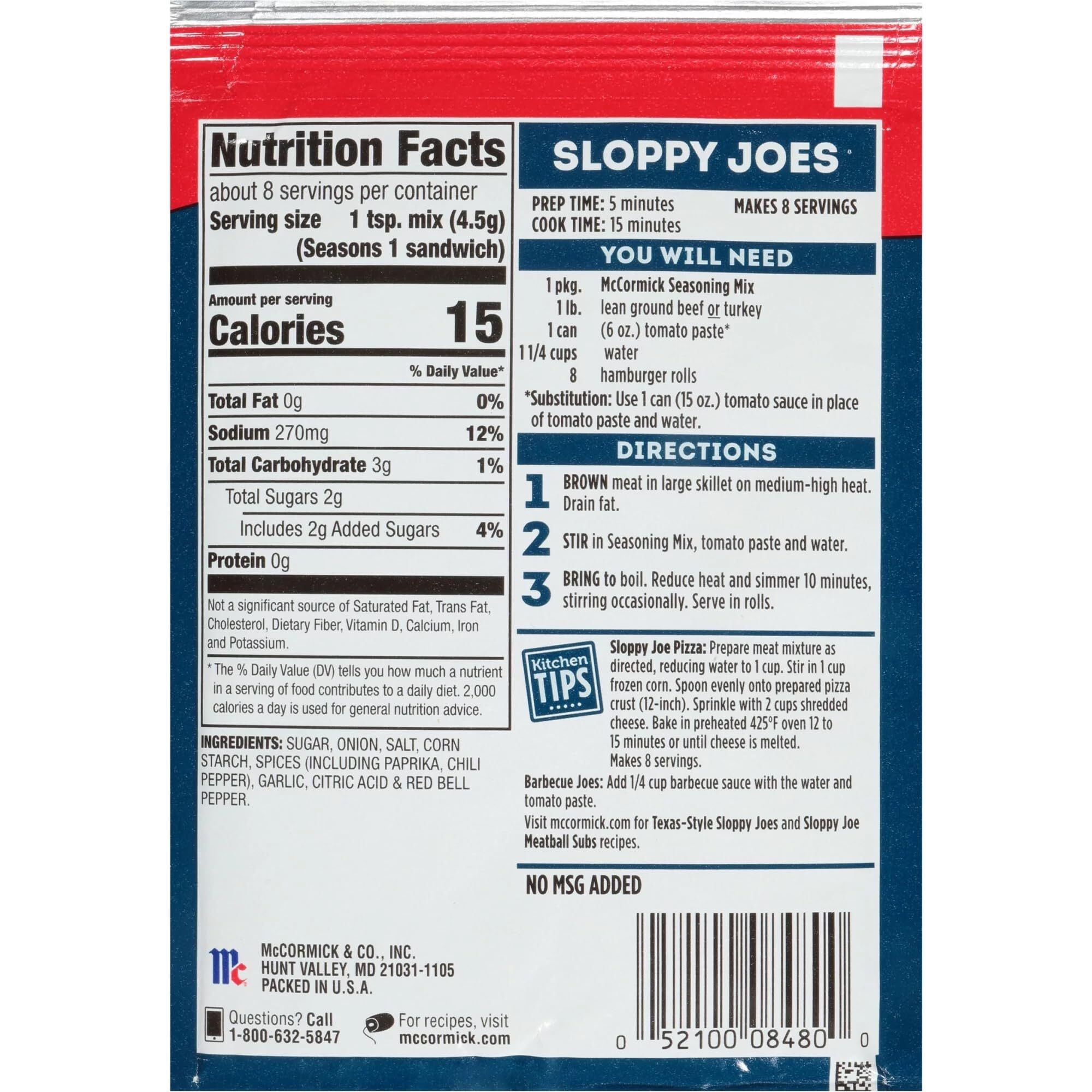 Mccormick Sloppy Joes Seasoning Mix 1.31 Oz - 6 Pack