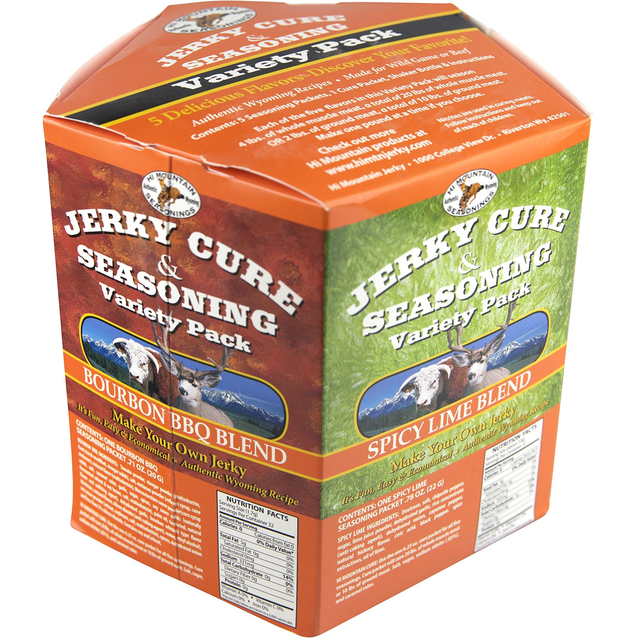 Hi Mountain Jerky Seasoning And Cure Kit | Variety Pack 3 | Flavors Original, Hunters Blend, Bourbon Bbq, Jalapeno, & Spicy Lime | Make Beef Jerky At Home | Beef, Deer, Elk & Venison