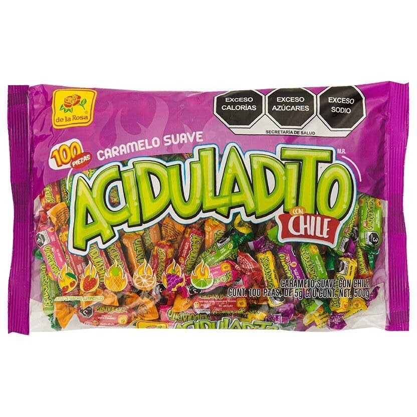 De La Rosa - Caramelos Suaves Acidulados Con Chile Mexican Candy 100 Pcs 500G