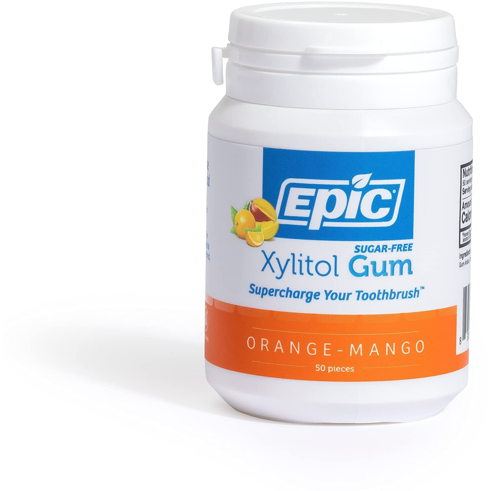 Epic Xylitol Chewing Gum - Sugar Free & Aspartame Free Chewing Gum Sweetened W/Xylitol For Dry Mouth & Gum Health (Orange-Mango, 50-Piece Bottle, 3 Bottles)