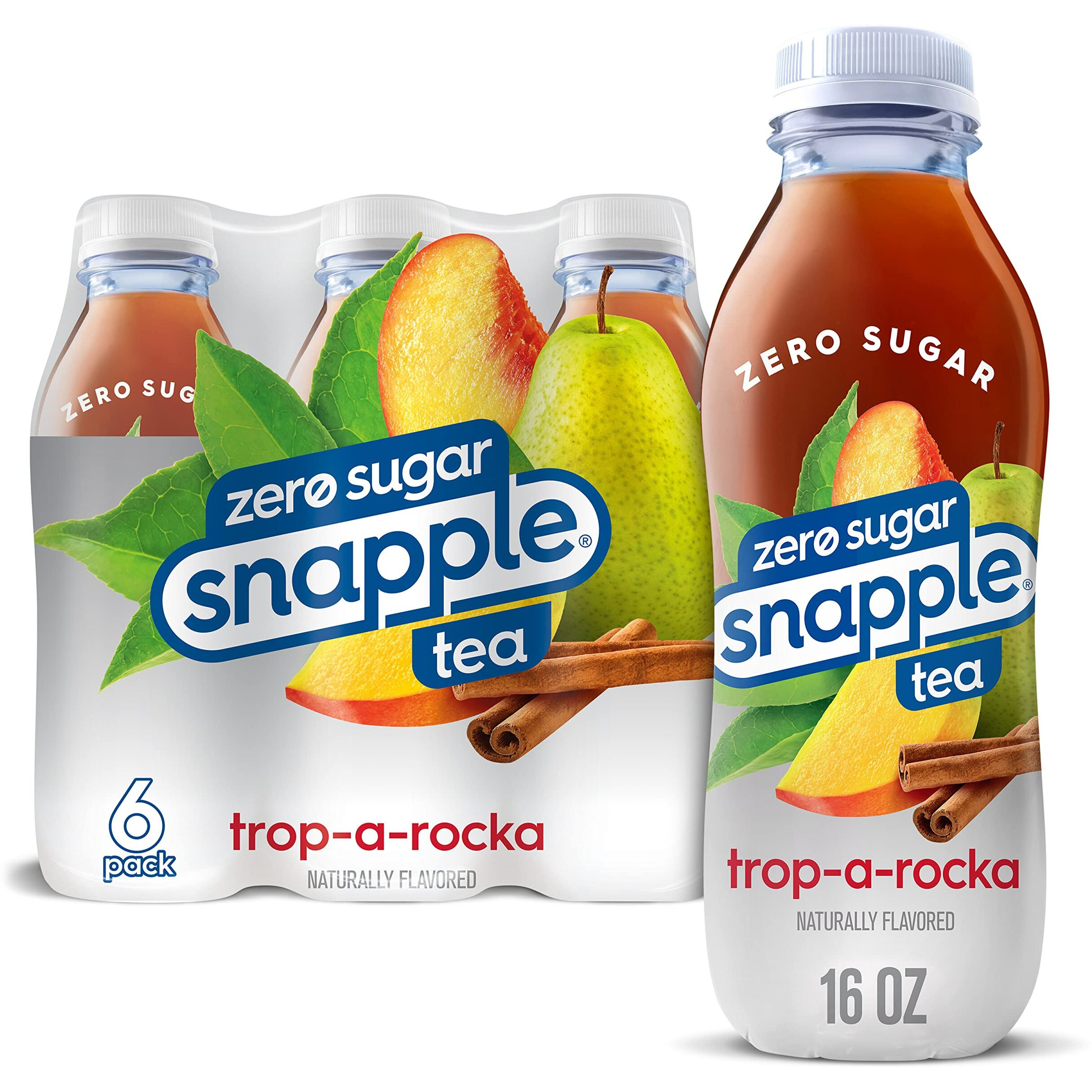 Snapple Zero Sugar Trop-A-Rocka Tea, 16 Fl Oz Recycled Plastic Bottle, 6 Pack