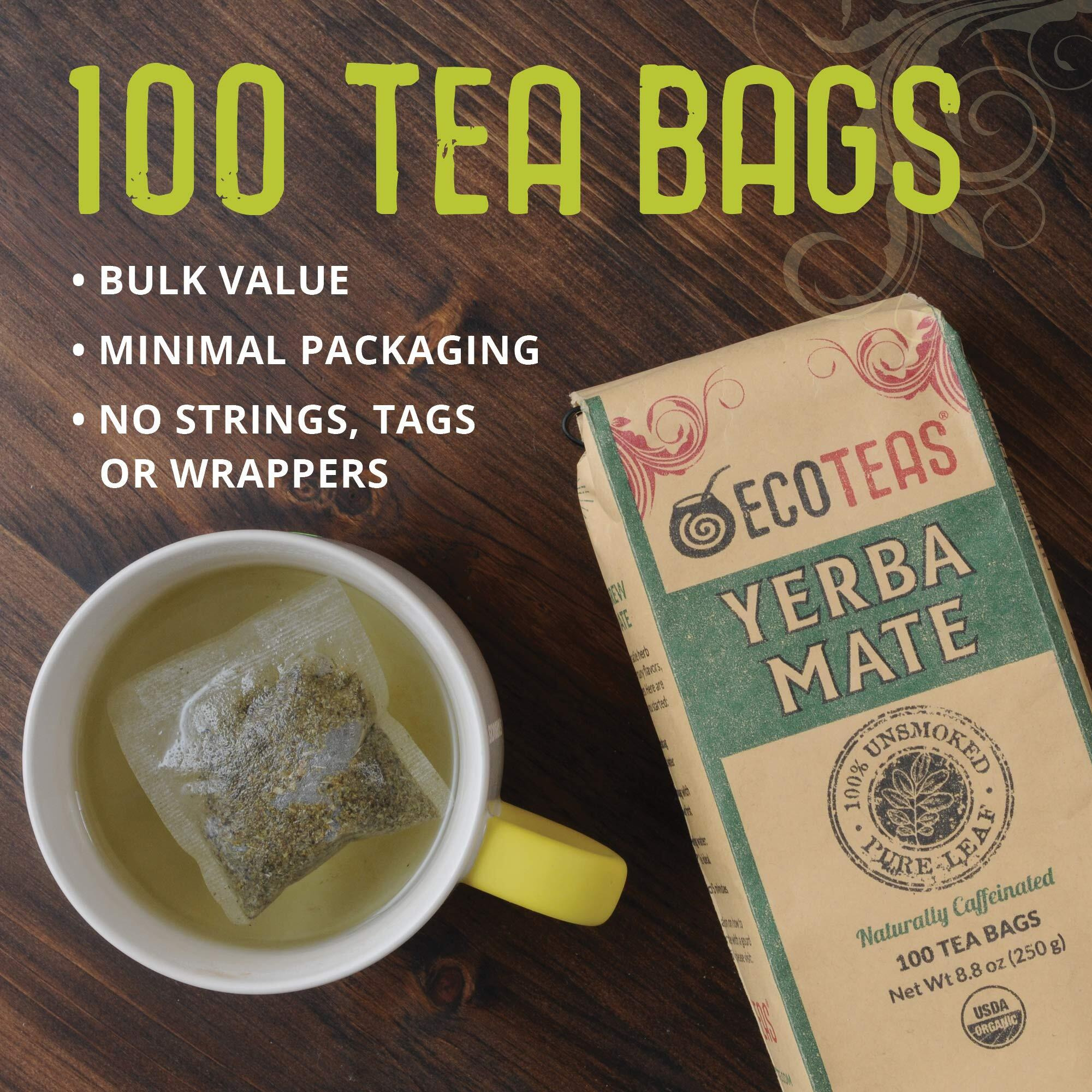 Ecoteas - Unsmoked Yerba Mate Tea - Yerba Mate Tea Bags - Yerba Mate Tea - Detox Tea - Hi Caf Tea - Organic Tea - Organic Detox Tea - Yerba Mate Unsmoked - Yerba Mate - 100 Tea Bags, 8.8 Oz - 3 Pack