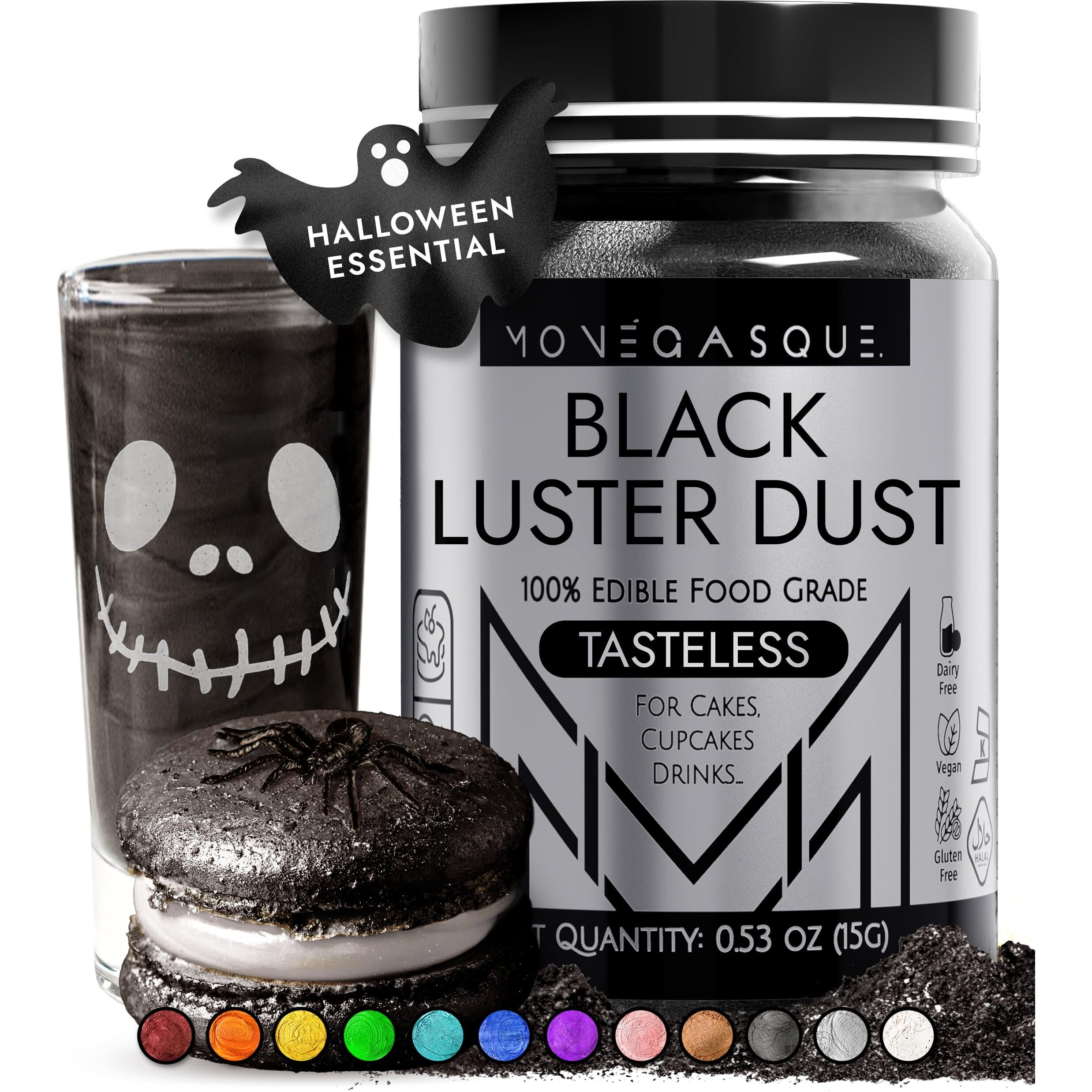 Mon  Gasque Black Luster Dust Edible Glitter For Cocktails 15G - Premium Black Edible Glitter For Cakes - Halloween Cake Luster Dust - Edible Glitter For Drinks - Edible Dust - Edible Glitter For Cakes