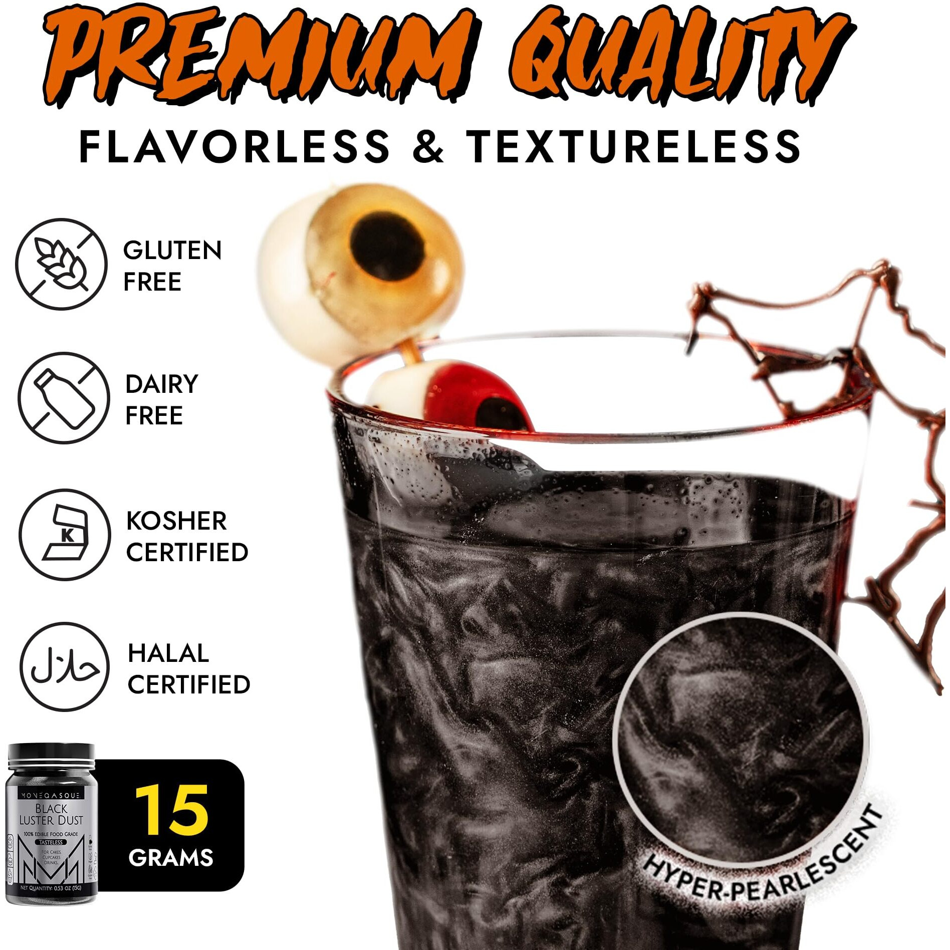 Mon  Gasque Black Luster Dust Edible Glitter For Cocktails 15G - Premium Black Edible Glitter For Cakes - Halloween Cake Luster Dust - Edible Glitter For Drinks - Edible Dust - Edible Glitter For Cakes