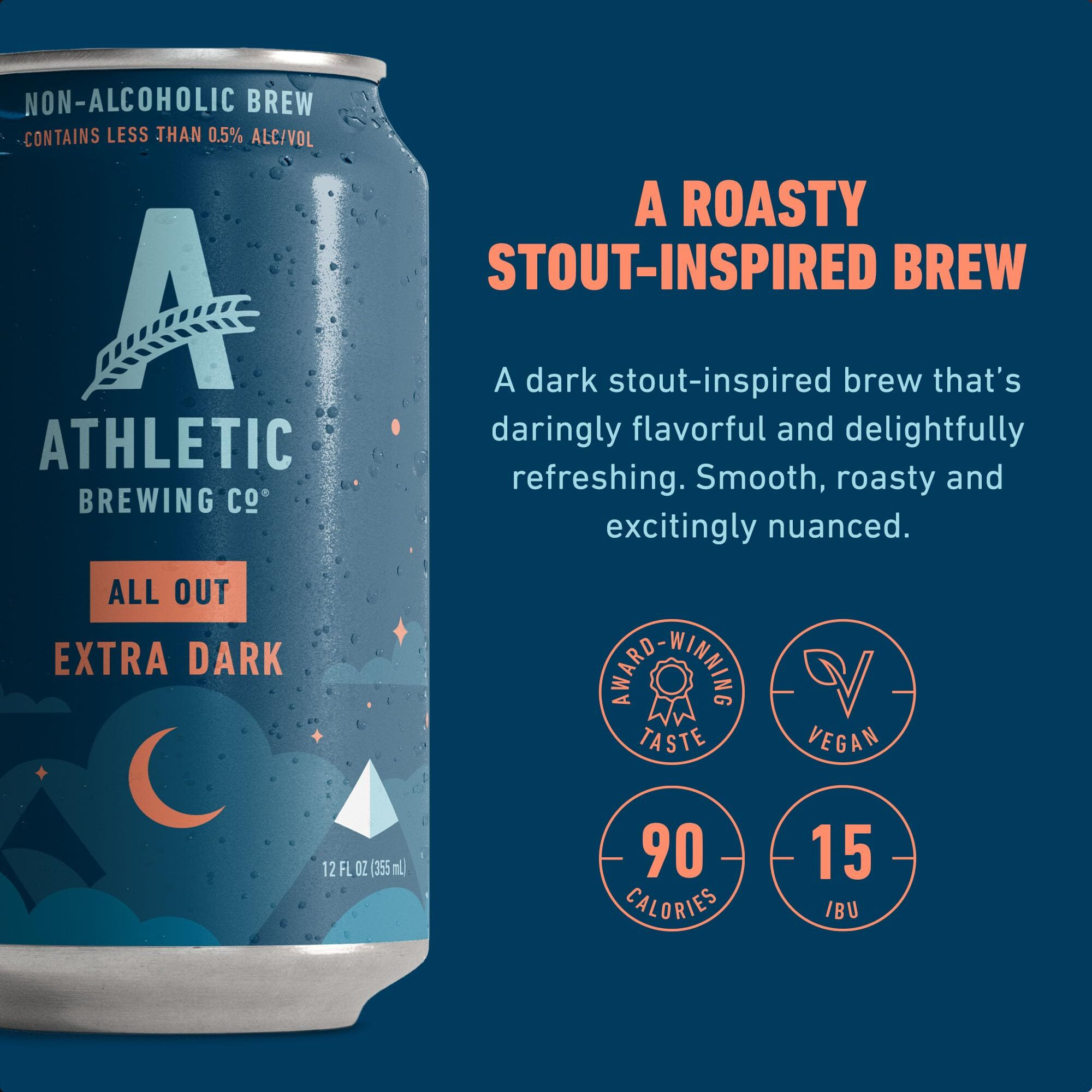 Athletic Brewing Company Craft Non-Alcoholic Beer - 12 Pack X 12 Fl Oz Cans - All Out Extra Dark - Low-Calorie, Award Winning - Delicate Coffee And Bittersweet Chocolate Notes