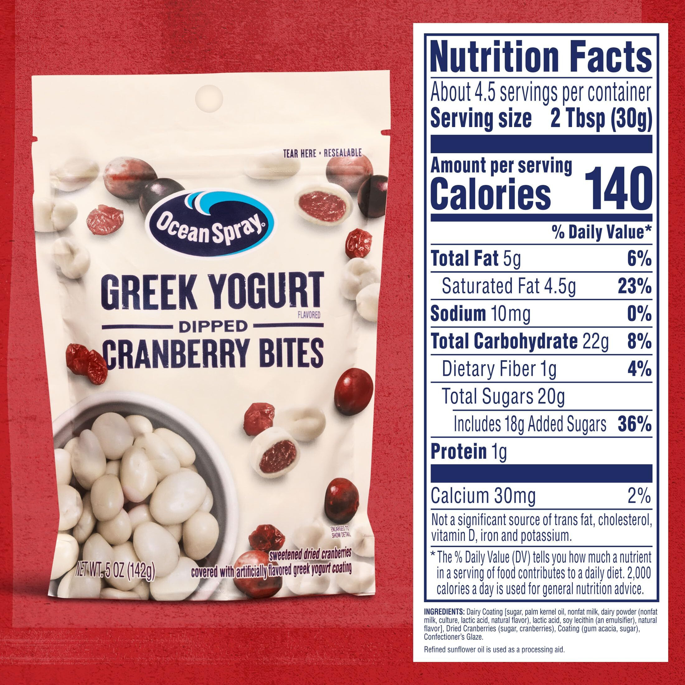 Ocean Spray Greek Yogurt Covered Craisins, Greek Yogurt Flavored, Covered Cranberries, Dried Fruit, 5 Oz Pouch (Pack Of 12)
