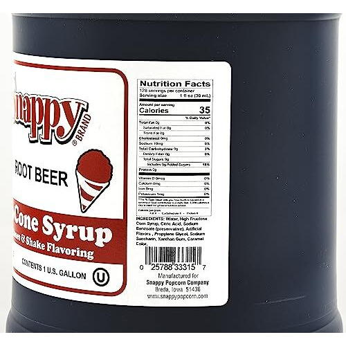 Snappy Popcorn Root Beer Sno Cone Syrup, 1 Gallon, 11 Pound