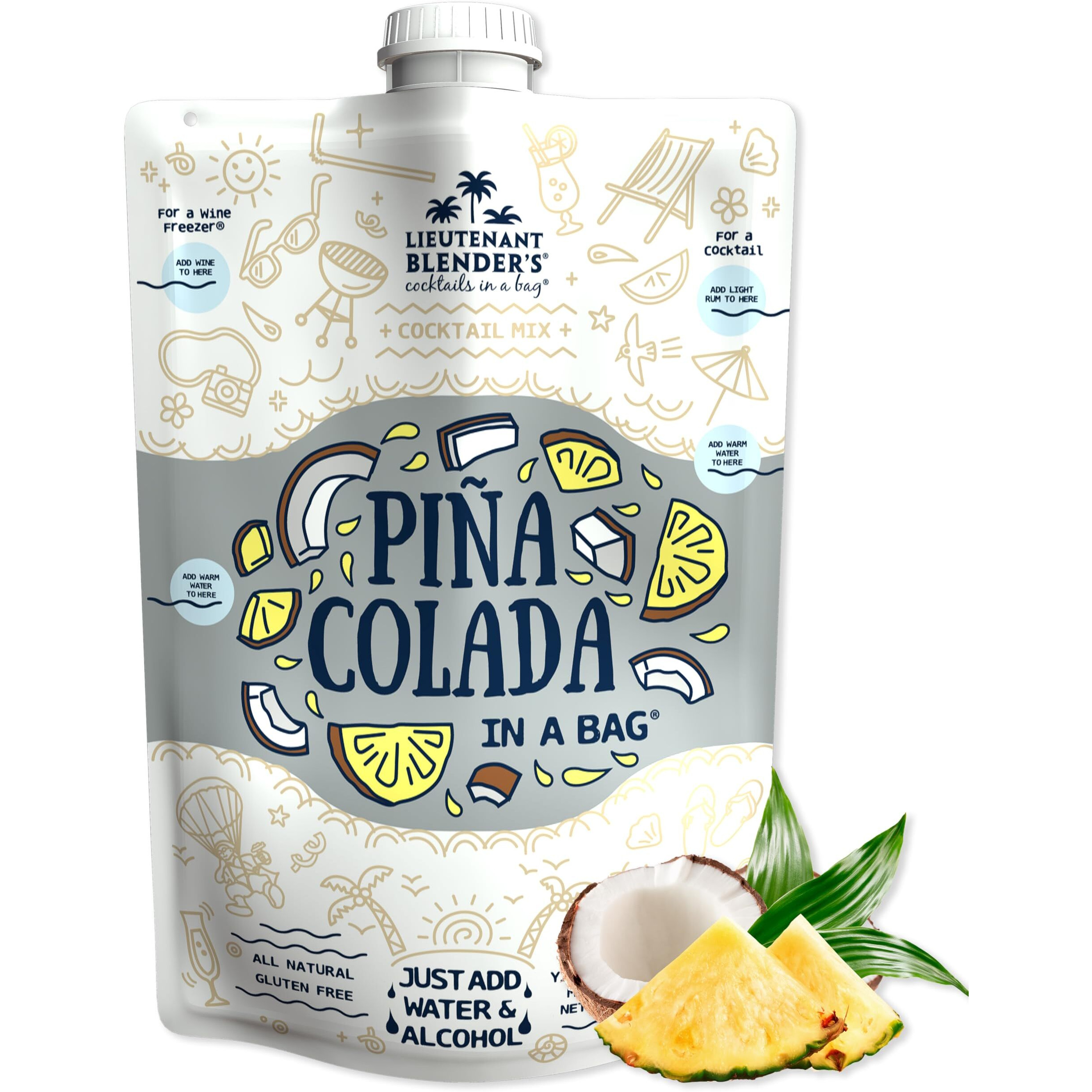 Lt. Blender's Pina Colada In A Bag - Pina Colada Drink Mix - Each Bag Makes 1/2 Gallon Of Slushie Pina Colada Mix - Cocktail Mix - Make A Cocktail, Wine Slushie Or Mocktail - (Pack Of 1)