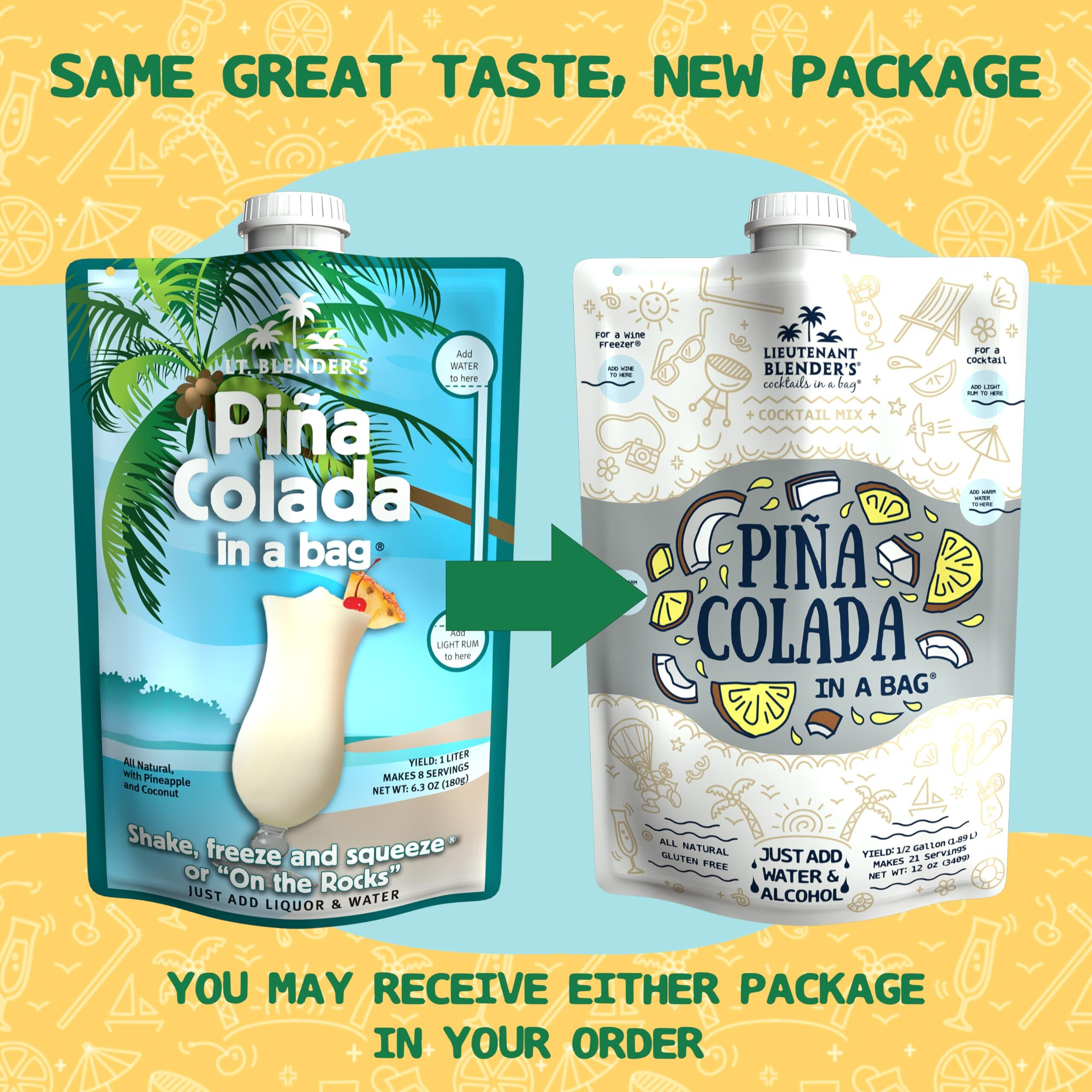 Lt. Blender's Pina Colada In A Bag - Pina Colada Drink Mix - Each Bag Makes 1/2 Gallon Of Slushie Pina Colada Mix - Cocktail Mix - Make A Cocktail, Wine Slushie Or Mocktail - (Pack Of 1)