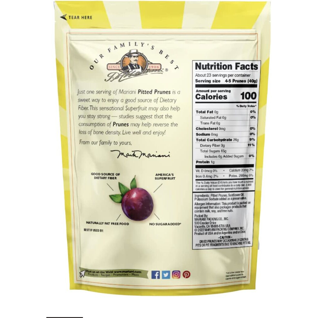 Mariani | Pitted Prunes | Dried Fruit | Healthy, Vegan, Gluten Free Snack For Kids & Adults | No Sugar Added | 32 Ounces (Pack Of 1) - Resealable Bag