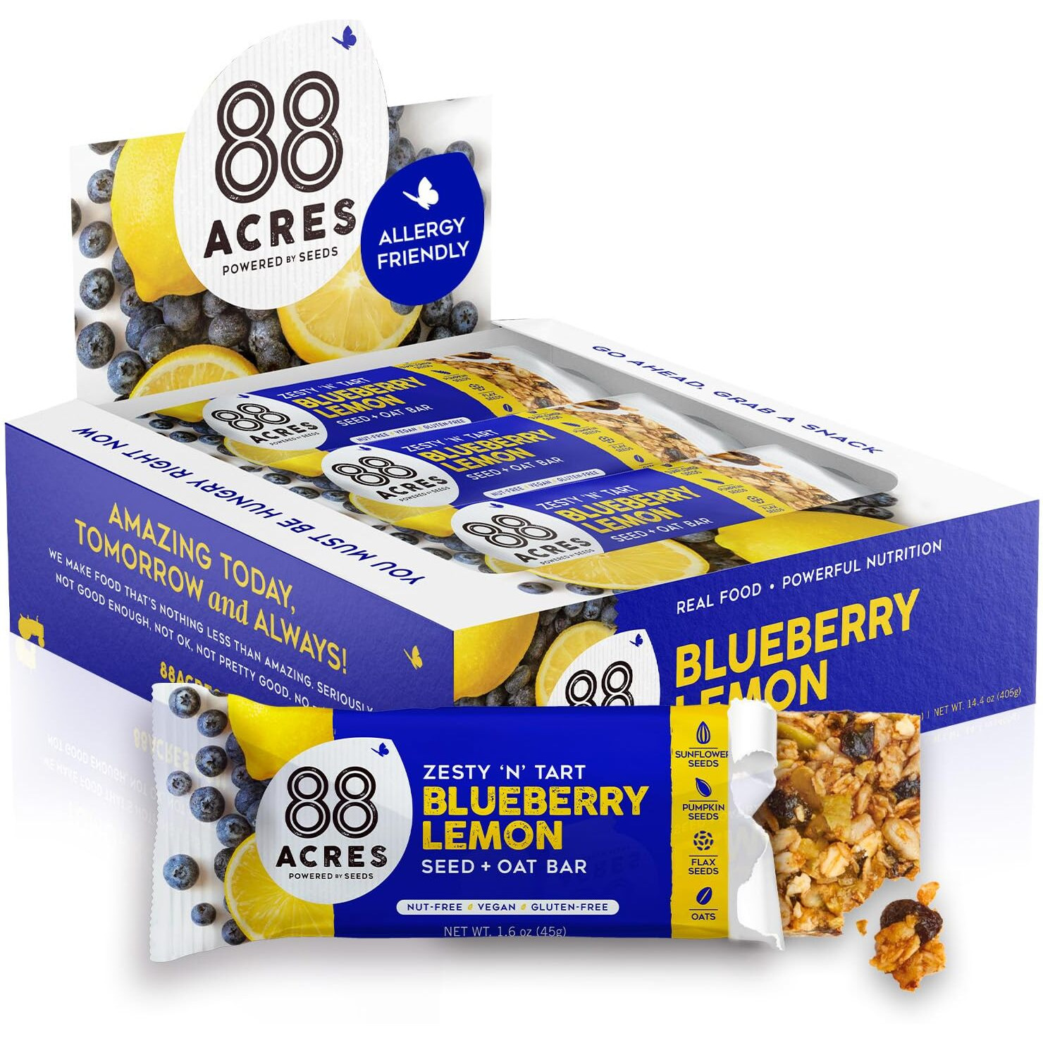 88 Acres Granola Bars | Blueberry Lemon | Gluten Free, Nut-Free Oat And Seed Granola Bar | Vegan & Always Non Gmo | 12 Pack