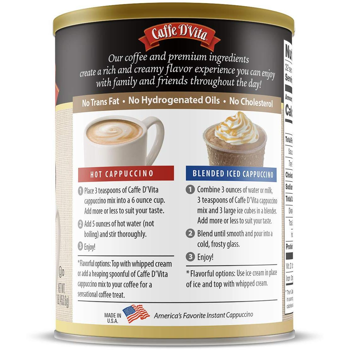 Caffe D'Vita Amaretto Cappuccino 1 Lb. Can (16 Oz.)