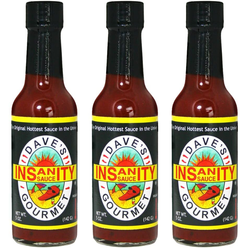 Dave's Gourmet Original Insanity Hot Sauce Featured On Hot Ones Season 1-3 Bottles