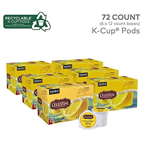 Celestial Seasonings Lemon Zinger Herbal Tea, Single-Serve Keurig K-Cup Pods, 72 Count