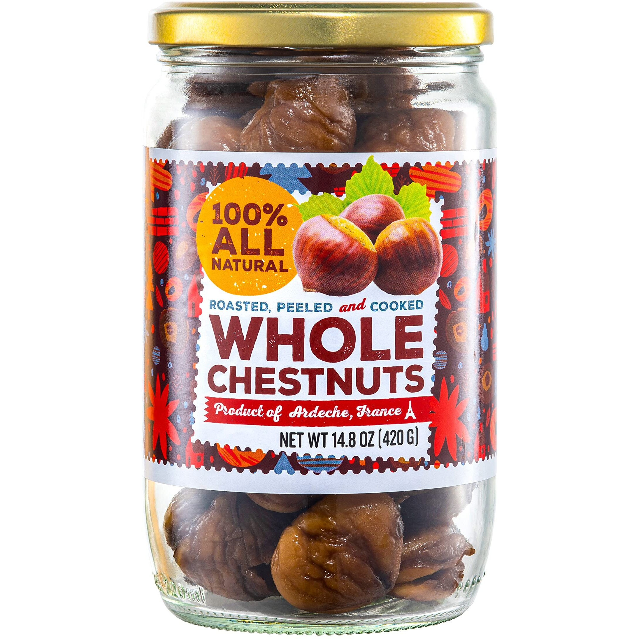 Gourmanity Chestnut Jar, Chestnuts From Ardeche, France, Whole Roasted Chestnuts Peeled And Ready To Eat, Great For Cooking, Baking & Healthy Snacking, Kosher, Non Gmo And Gluten Free, 14.8 Oz