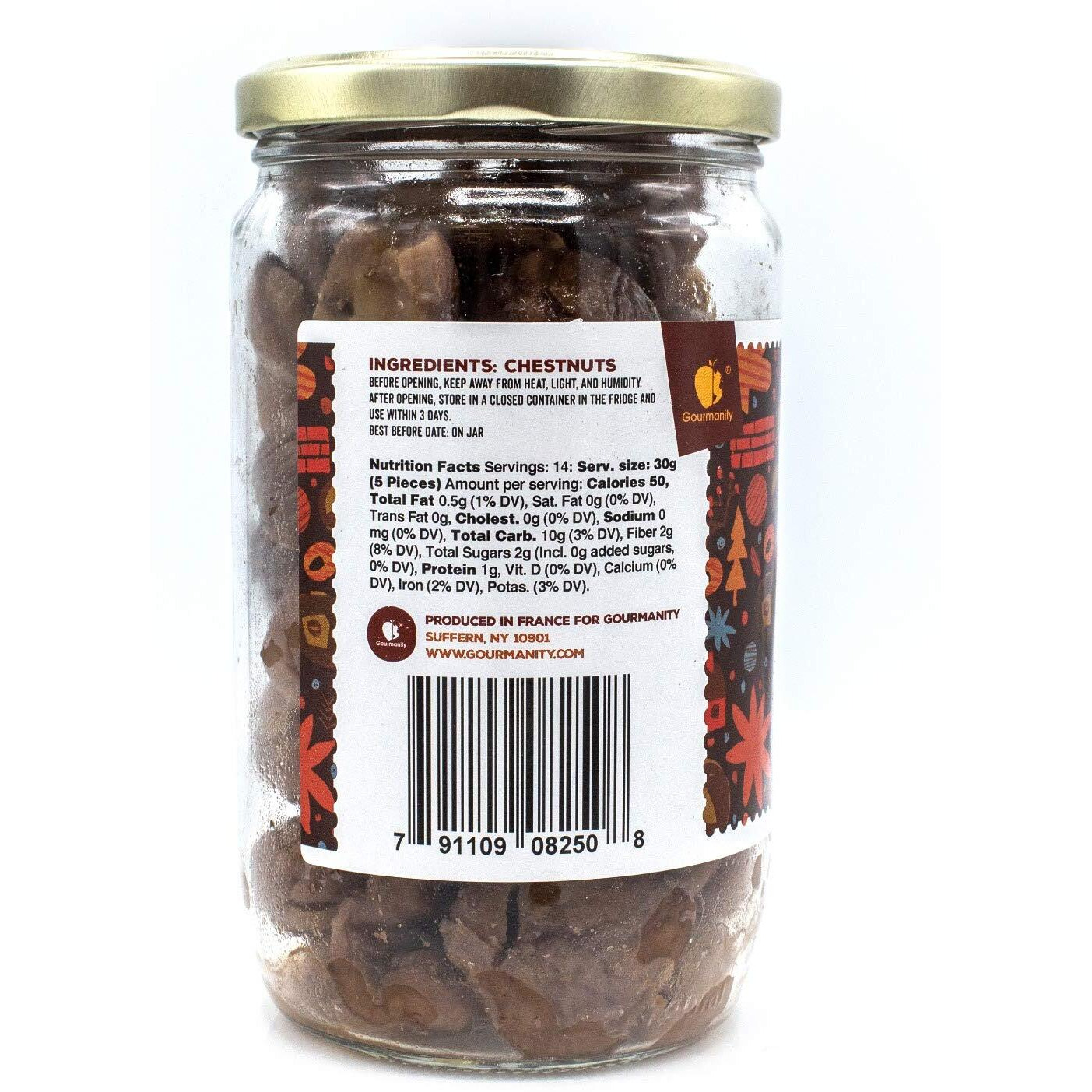 Gourmanity Chestnut Jar, Chestnuts From Ardeche, France, Whole Roasted Chestnuts Peeled And Ready To Eat, Great For Cooking, Baking & Healthy Snacking, Kosher, Non Gmo And Gluten Free, 14.8 Oz