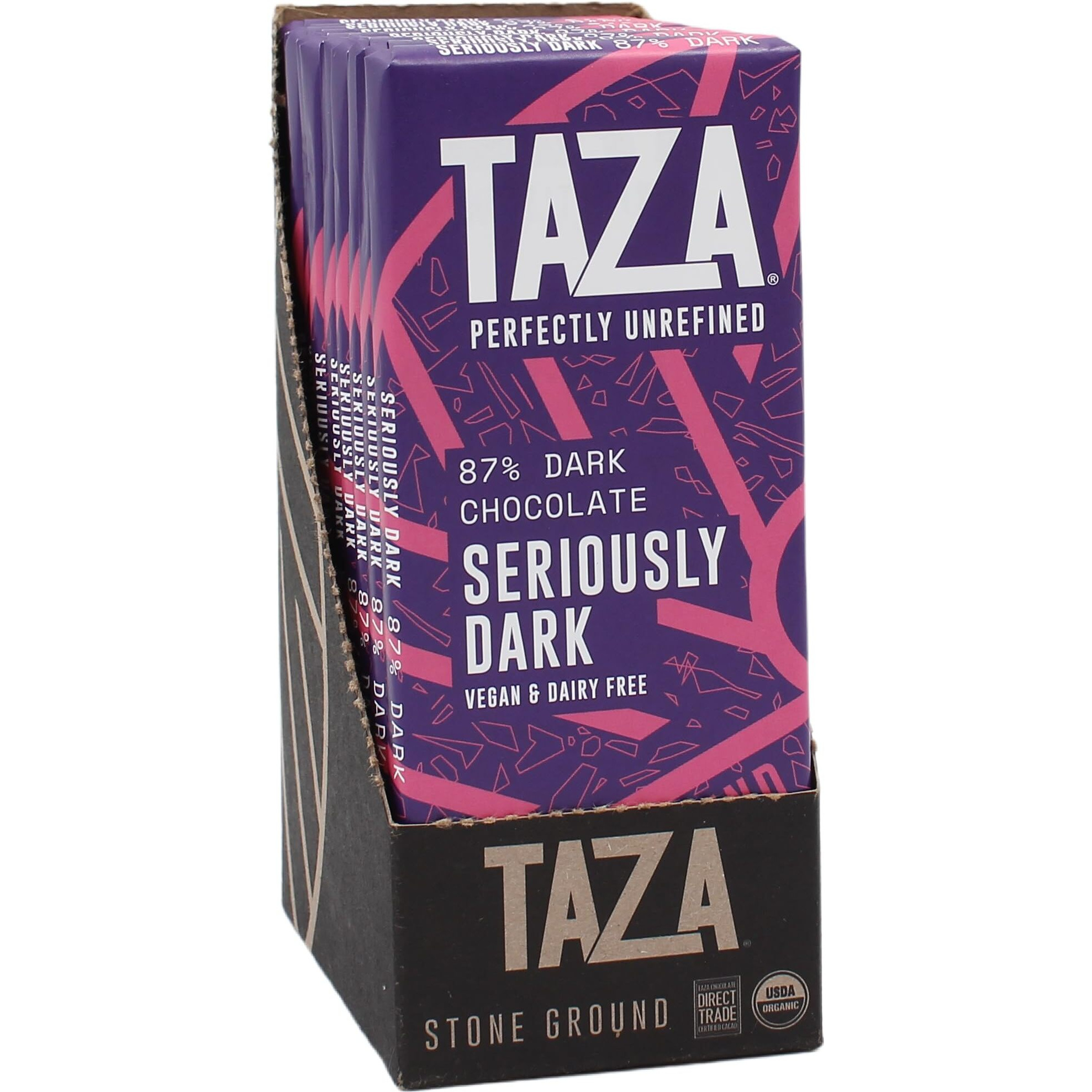Taza Chocolate Organic Amaze Bar 87% Stone Ground, Seriously Dark, 2.5 Ounce (10 Count), Vegan