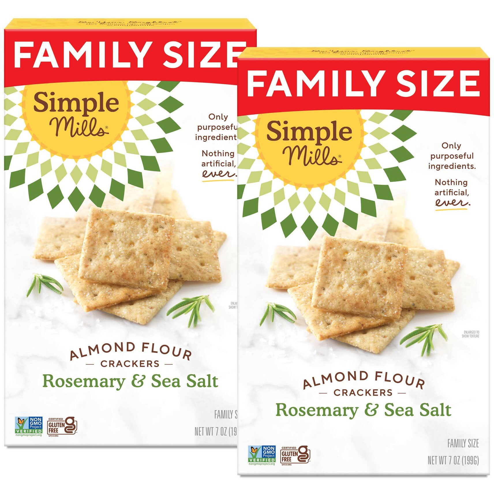 Simple Mills Almond Flour Crackers, Family Size, Rosemary & Sea Salt - Gluten Free, Vegan, Healthy Snacks, 7 Ounce (Pack Of 2)