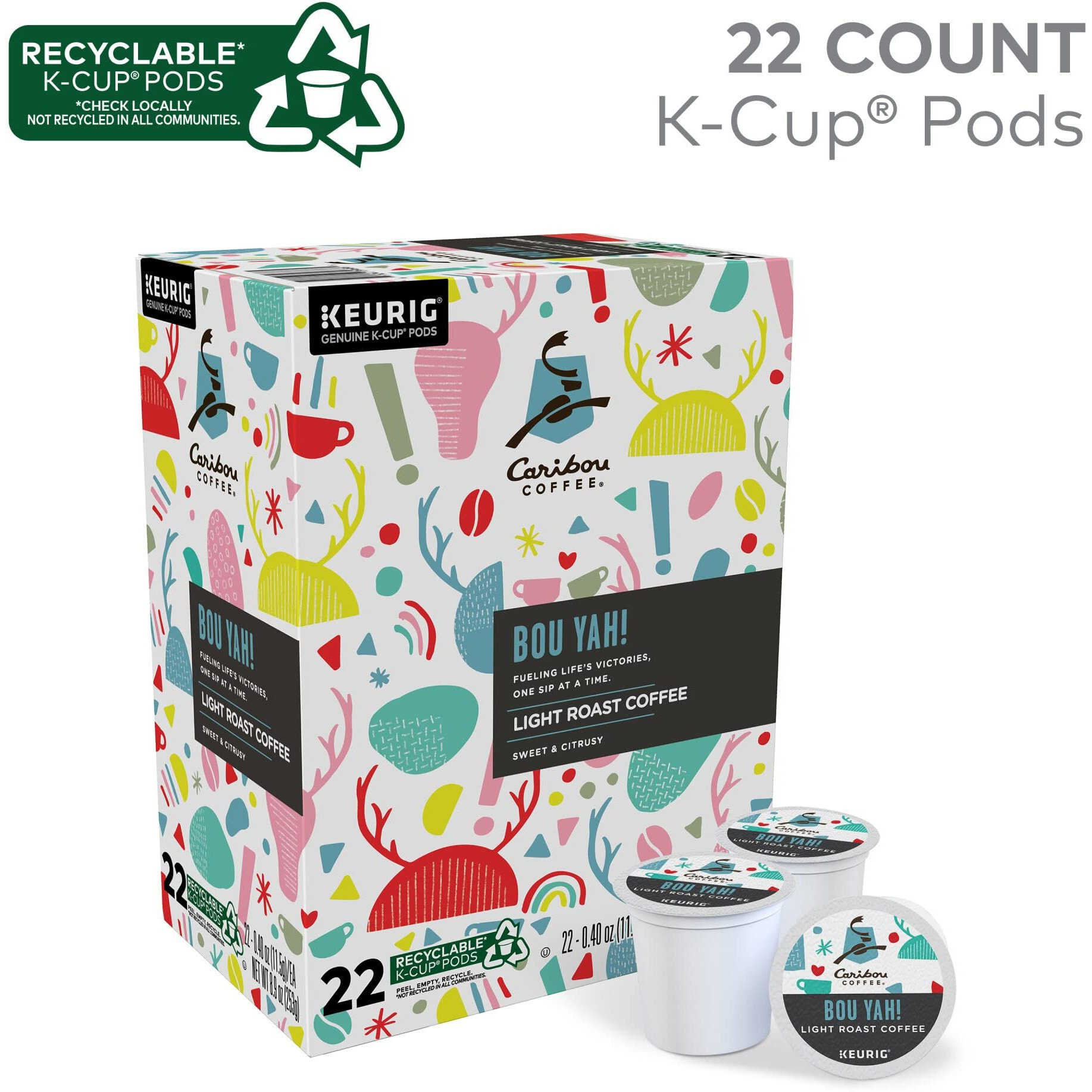 Caribou Coffee Bou-Yah, Keurig Single Serve K-Cup Pods, 22 Count