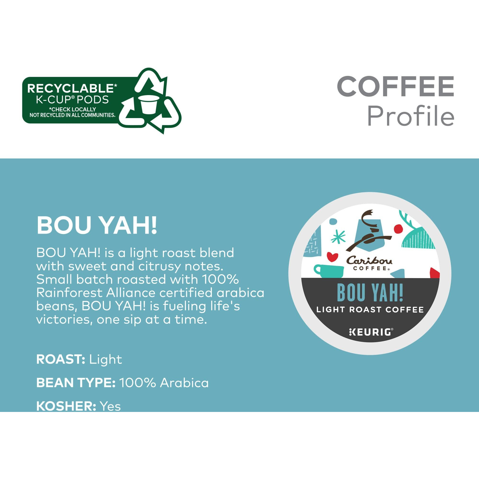 Caribou Coffee Bou-Yah, Keurig Single Serve K-Cup Pods, 22 Count
