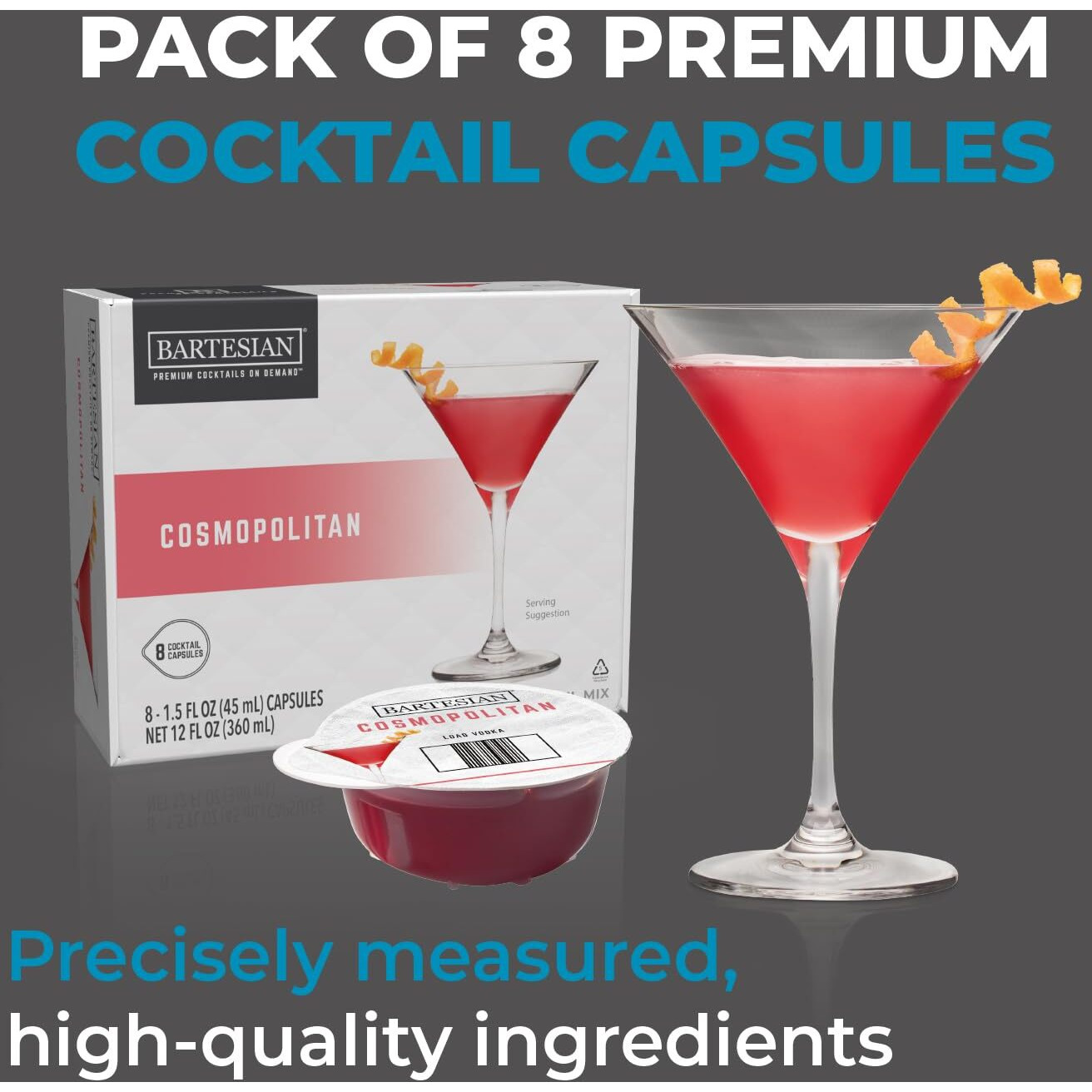 Bartesian Cosmopolitan Cocktail Mixer Capsules, Pack Of 8 Cocktail Capsules, For Bartesian Premium Cocktail Maker (55419)