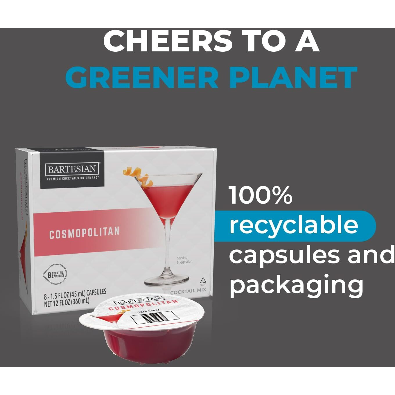 Bartesian Cosmopolitan Cocktail Mixer Capsules, Pack Of 8 Cocktail Capsules, For Bartesian Premium Cocktail Maker (55419)