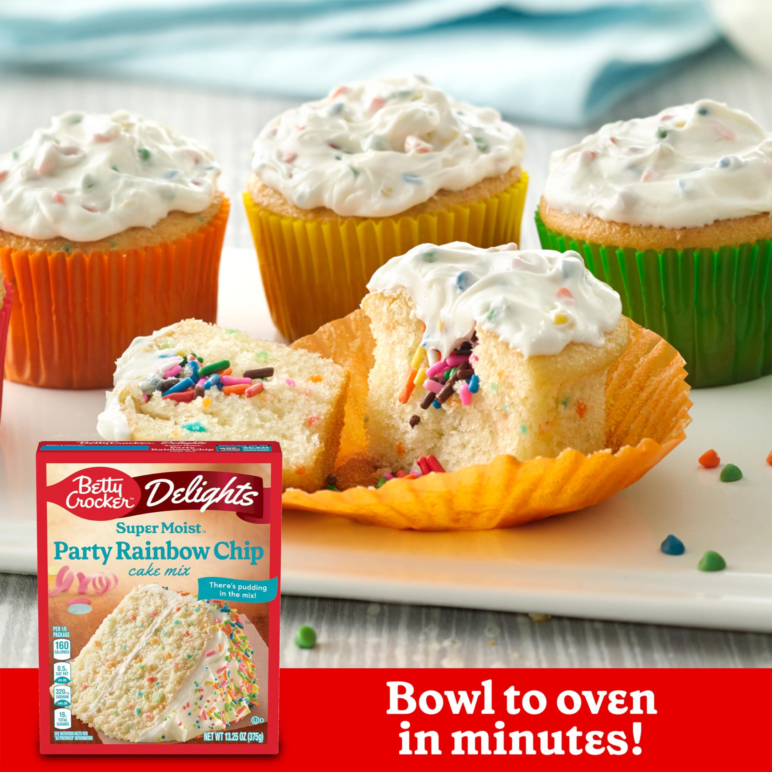 Betty Crocker Delights Super Moist Party Rainbow Chip Cake Mix, 13.25 Oz. (Pack Of 12)
