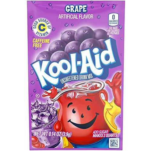 Kool-Aid Grape Unsweetened Soft Drink Mix, 0.14 Ounce (Pack Of 50)